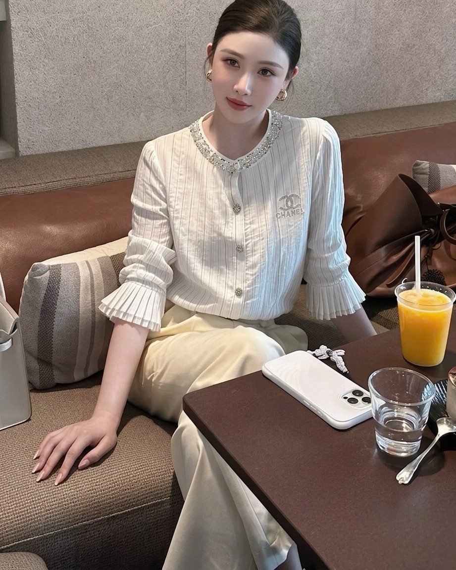 Áo sơ mi chanel tay dài đính đá nữ 6