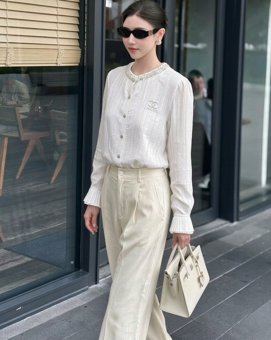 Áo sơ mi chanel tay dài đính đá nữ 7