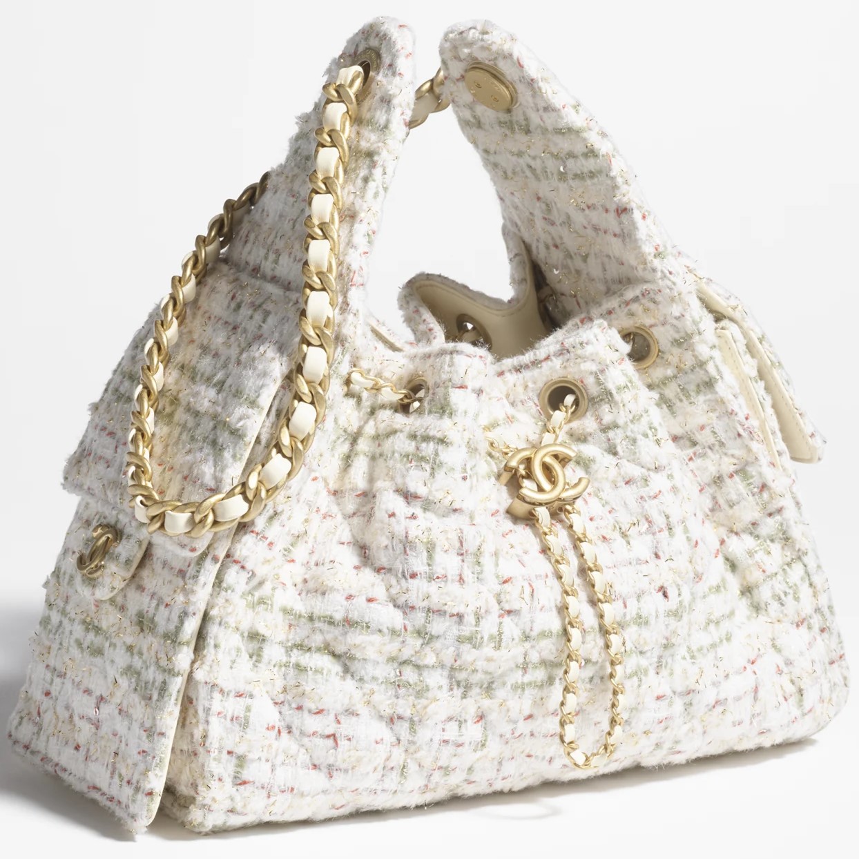 Túi xách Chanel 25 Small Handbag Wool Tweed Ecru Khaki 3