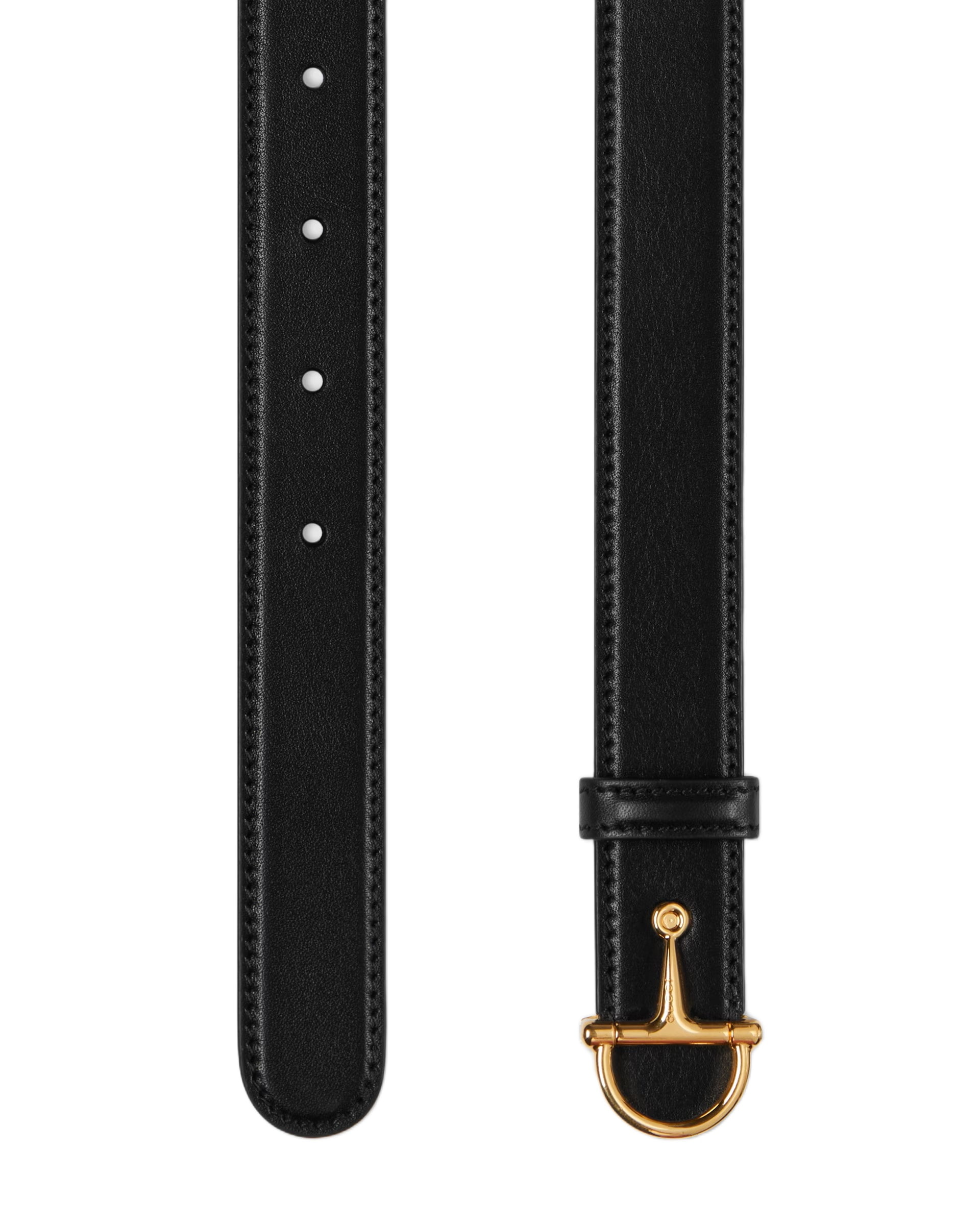 Dây nịt Gucci nữ Thin Belt With Half-Horsebit Buckle Black Leather 2