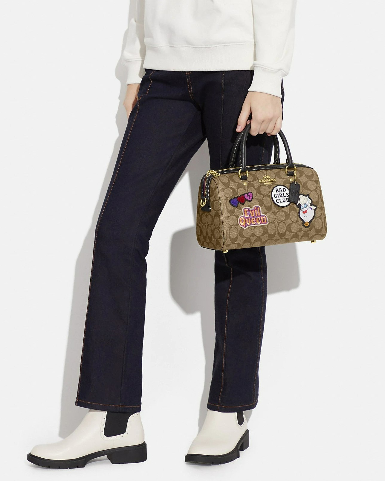 TÚI COACH TRỐNG NỮ DISNEY X COACH ROWAN SATCHEL IN SIGNATURE CANVAS WITH PATCHES 4