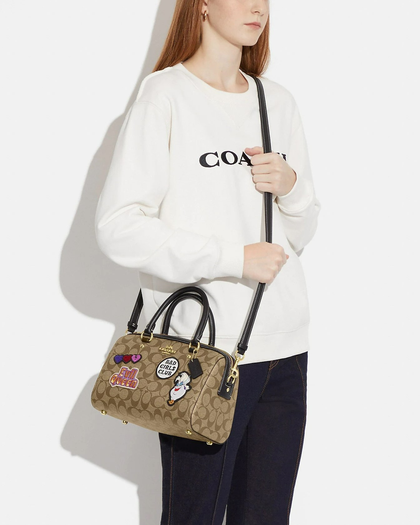 TÚI COACH TRỐNG NỮ DISNEY X COACH ROWAN SATCHEL IN SIGNATURE CANVAS WITH PATCHES 5