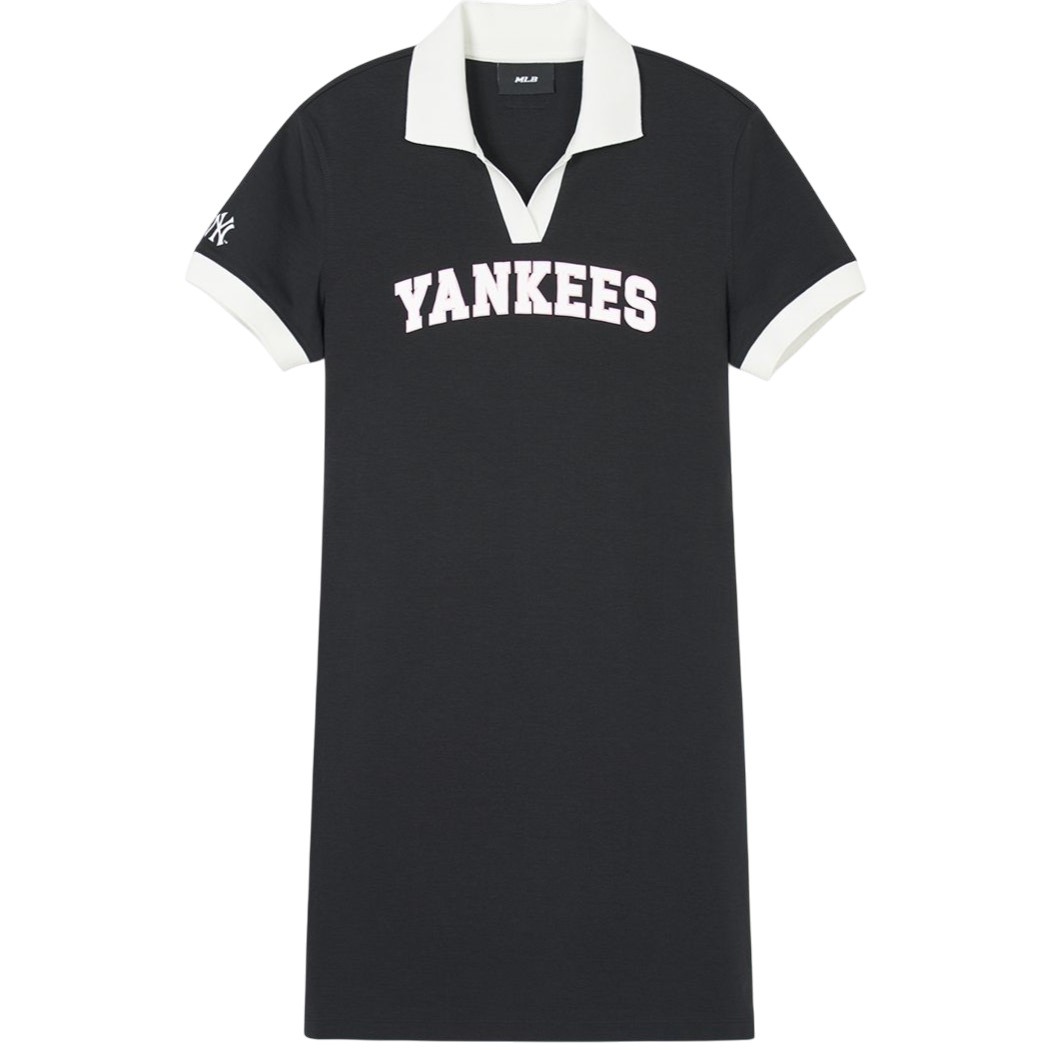 Đầm MLB cổ bẻ tay ngắn Varsity Lettering Pique Dress NY New York Yankees Black 3FOPV0143-50BKS 6
