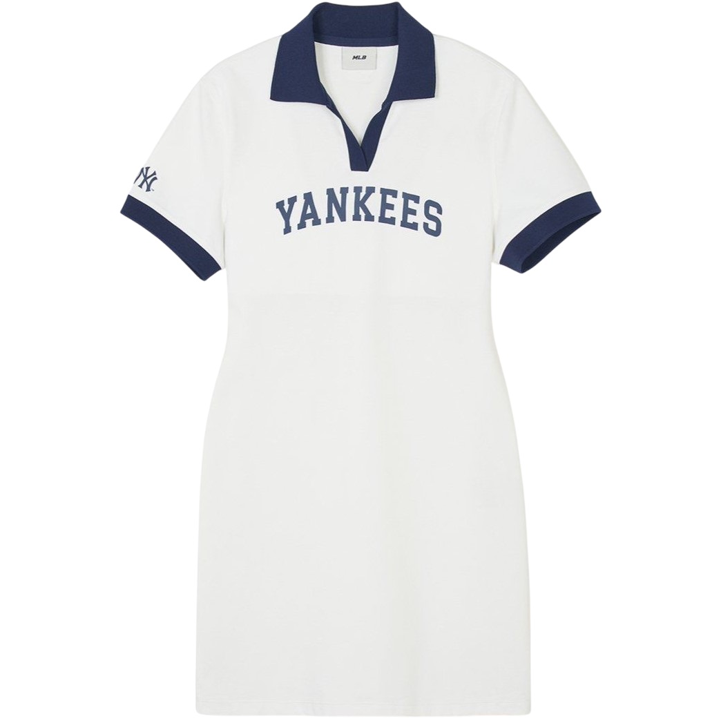 Đầm polo MLB Varsity Lettering Pique Dress NY New York Yankees Ivory 3FOPV0143-50IVS 3