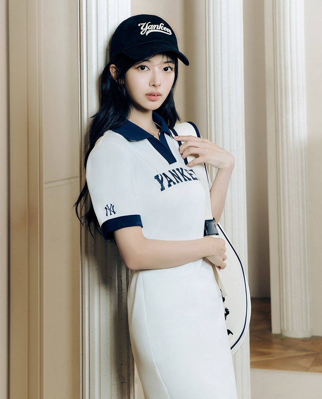 Đầm polo MLB Varsity Lettering Pique Dress NY New York Yankees Ivory 3FOPV0143-50IVS 6