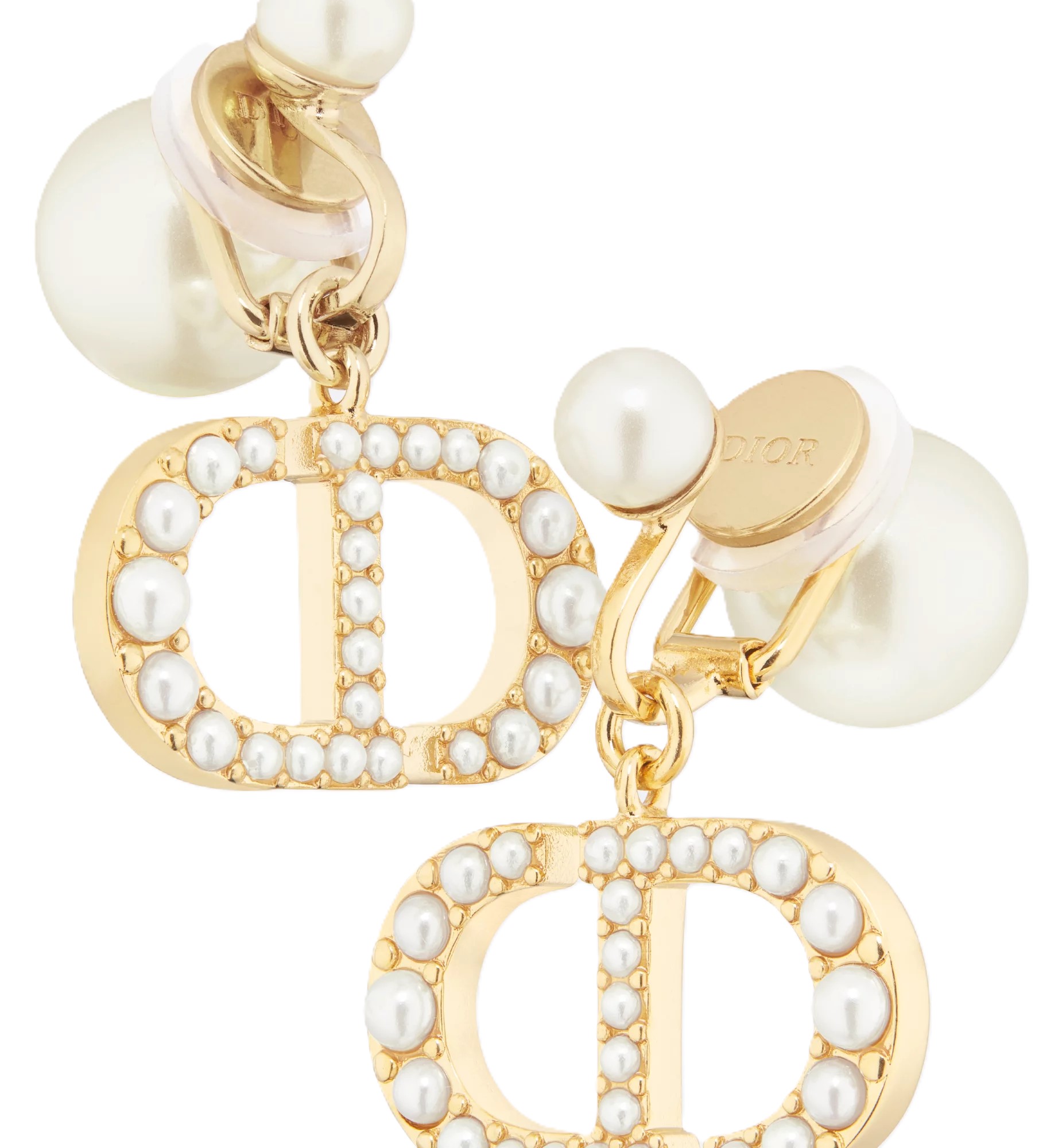 Hoa tai Dior Tribales Clip-On Earrings Gold-Finish Metal and White Resin Pearls 6