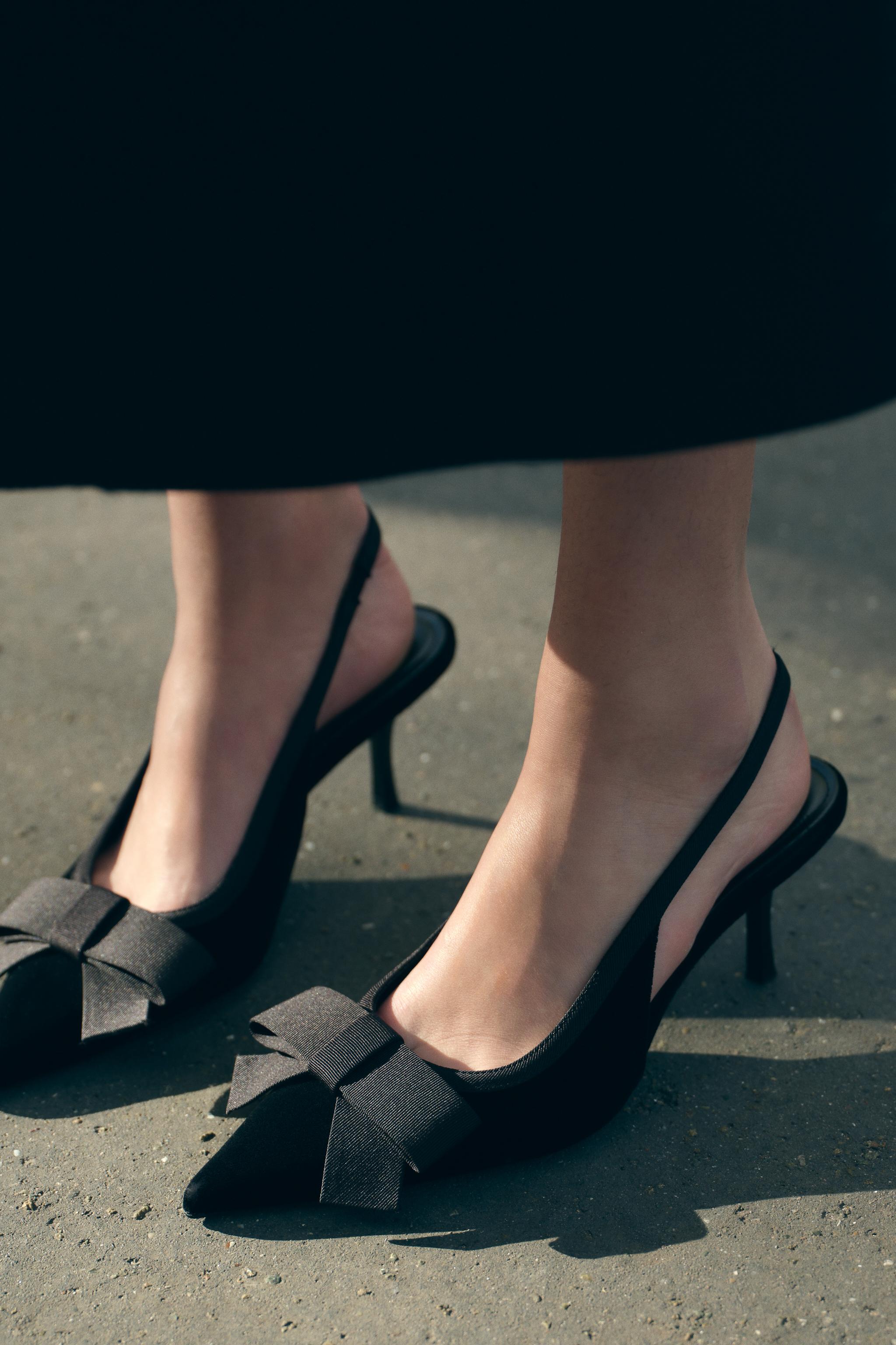 Giày Zara Velvet Effect Slingback With Bow Detail 2