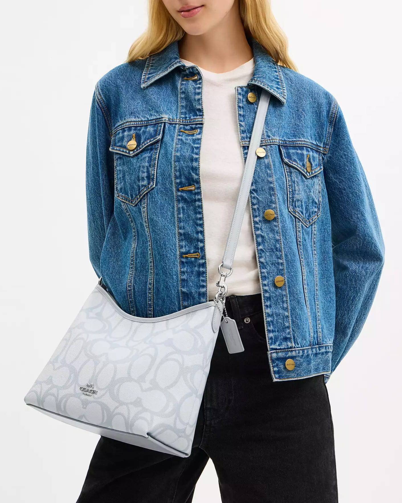 Túi Coach Laurel Shoulder Bag In Sketch Signature Canvas Ice Blue CBH87 6