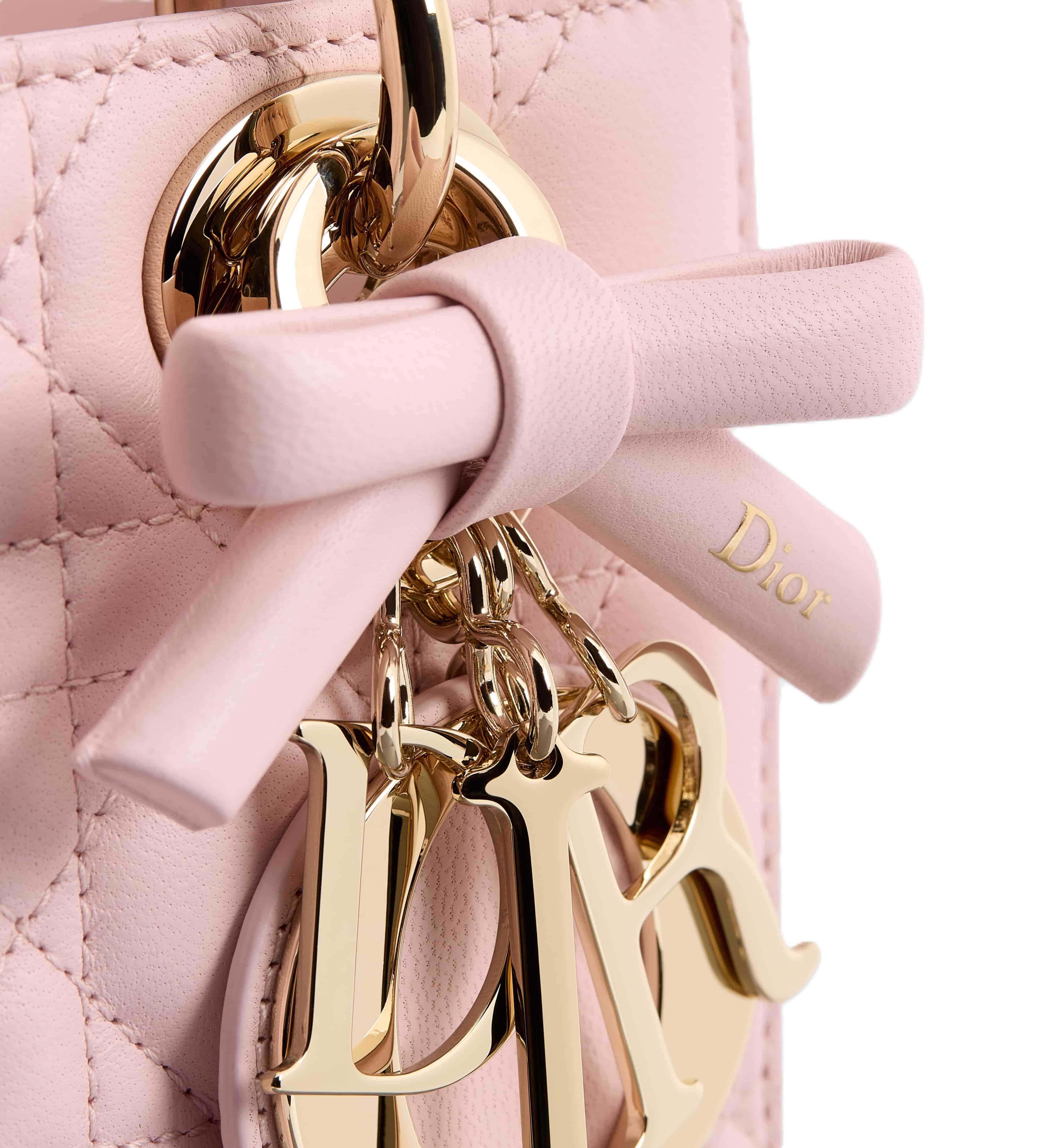 Túi Small Lady Dior Bag with Strap Rose Soupir Cannage Lambskin 2