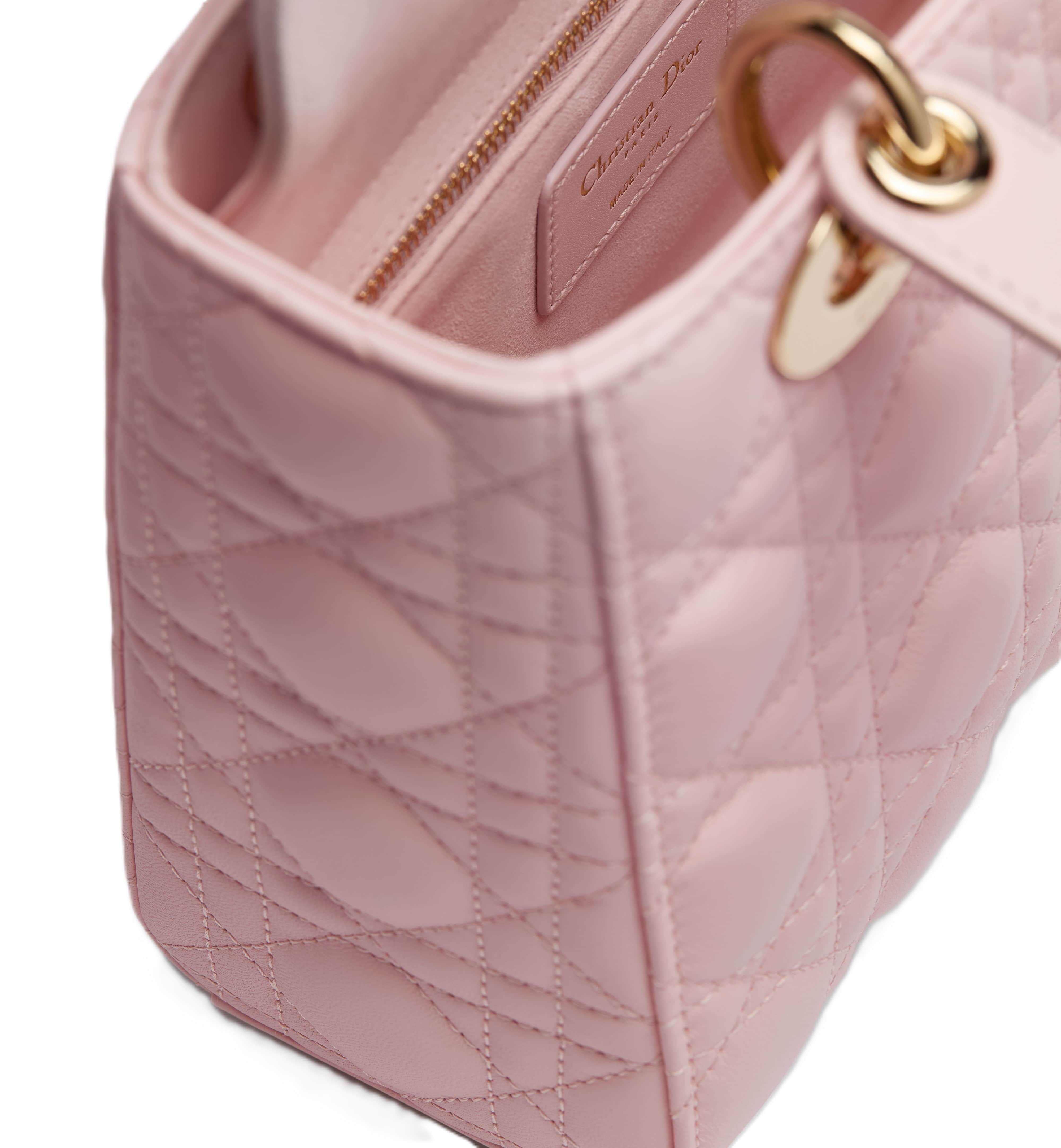 Túi Small Lady Dior Bag with Strap Rose Soupir Cannage Lambskin 3
