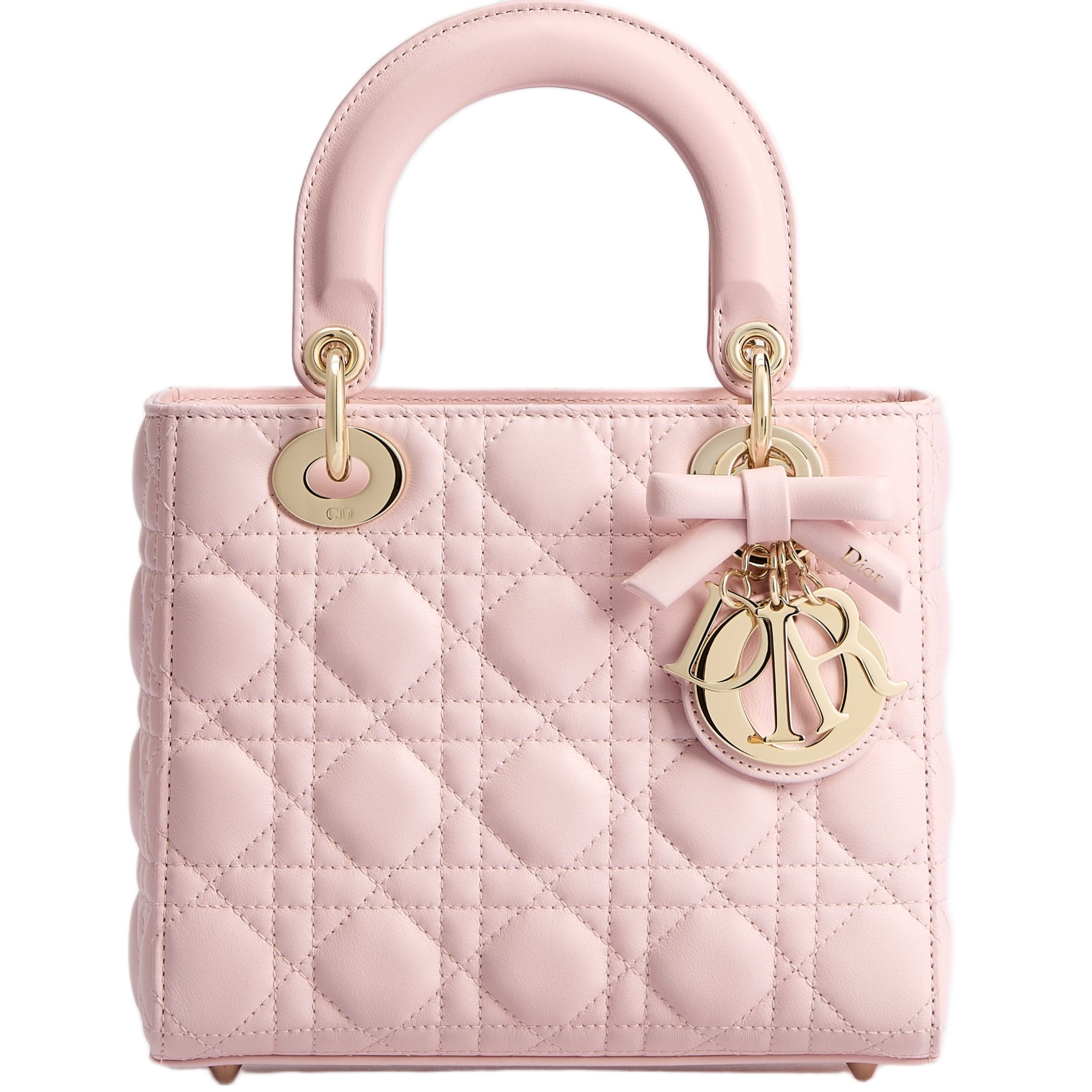 Túi Small Lady Dior Bag with Strap Rose Soupir Cannage Lambskin 5