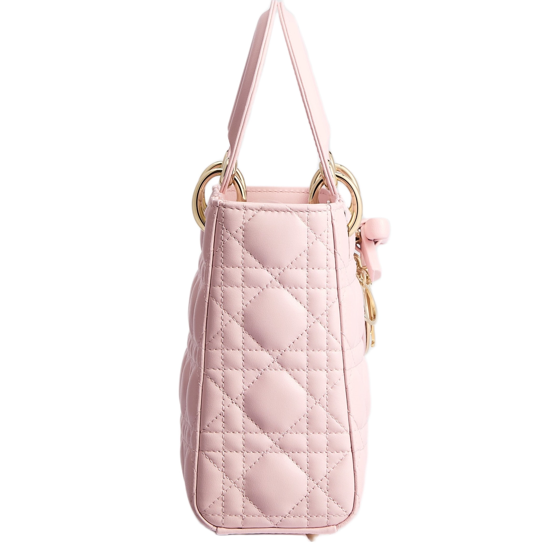 Túi Small Lady Dior Bag with Strap Rose Soupir Cannage Lambskin 6