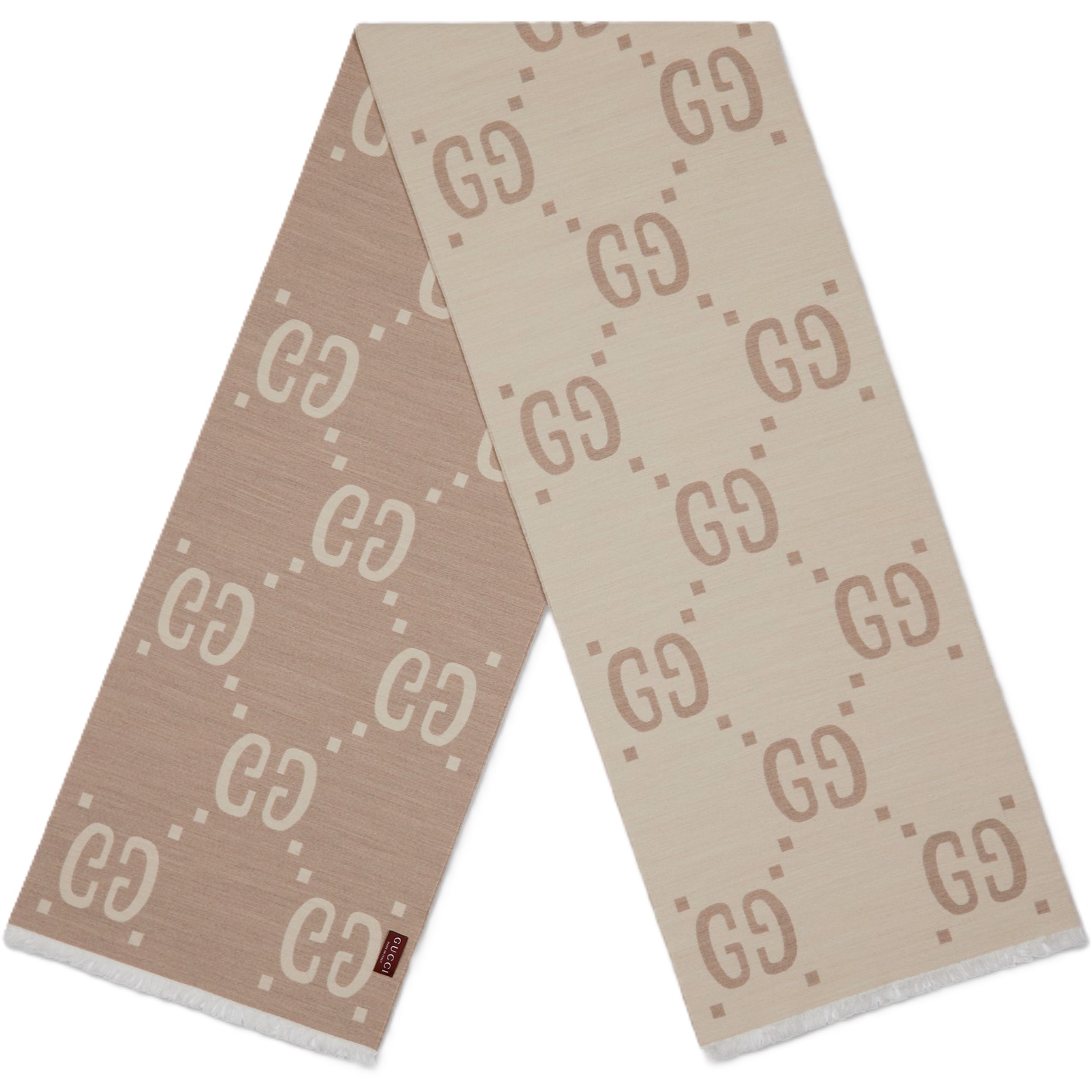 Khăn choàng Gucci GG Jacquard Wool Silk Scarf Ivory and Beige GG 1