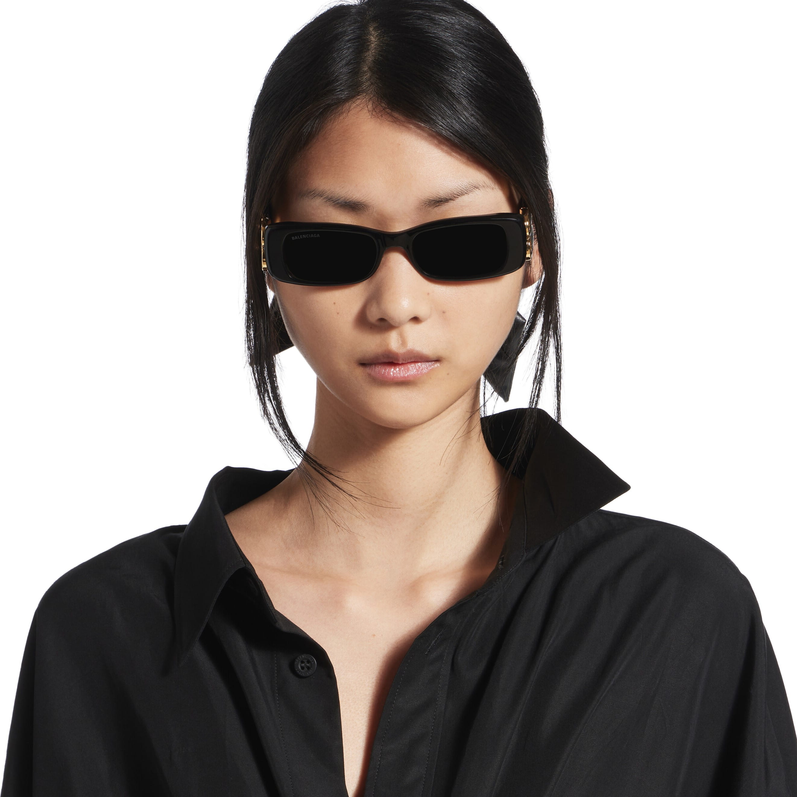 Mắt kính Balenciaga Dynasty Rectangle Sunglasses In Black Acetate With Black Lenses BB0096S 1