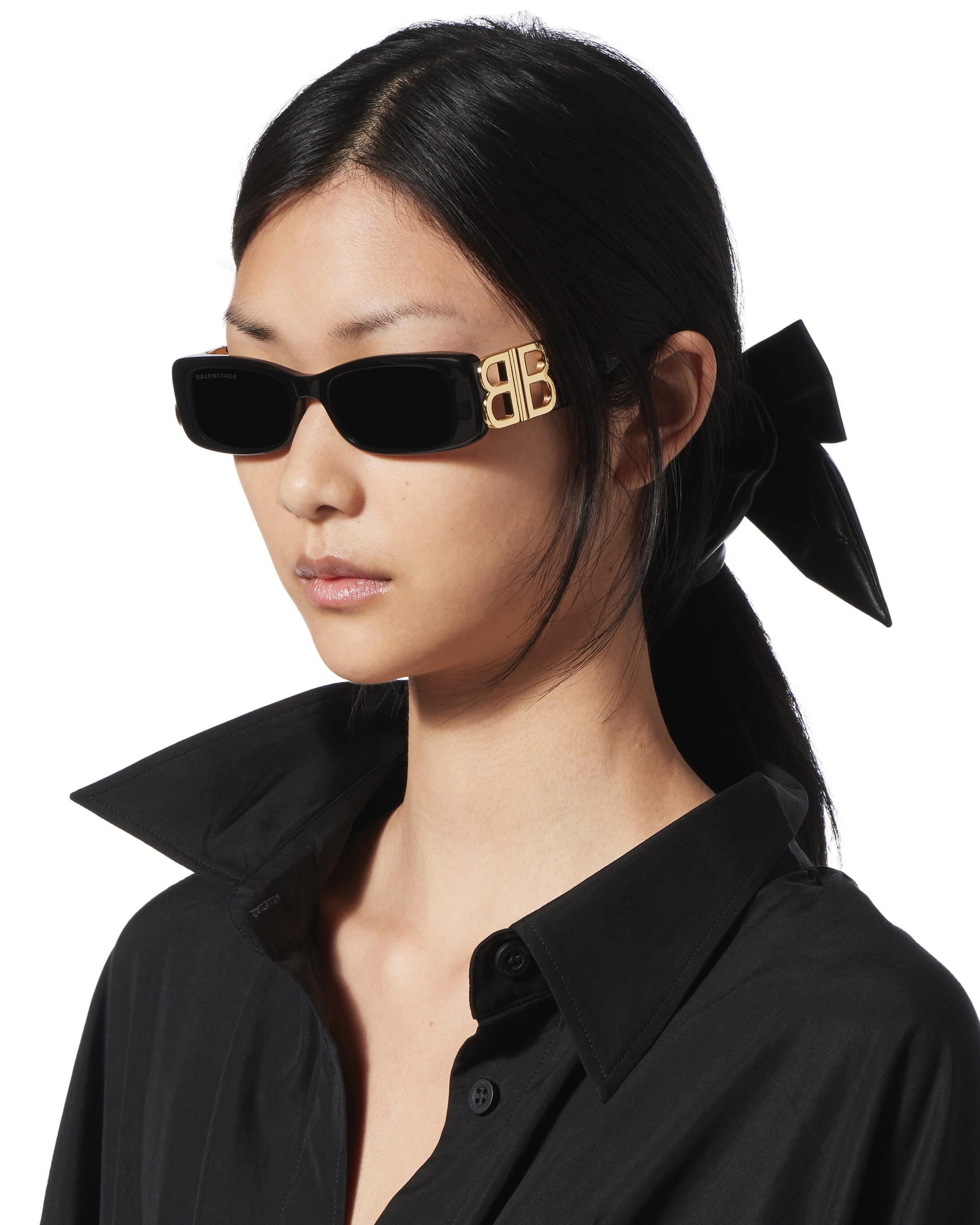 Mắt kính Balenciaga Dynasty Rectangle Sunglasses In Black Acetate With Black Lenses BB0096S 2