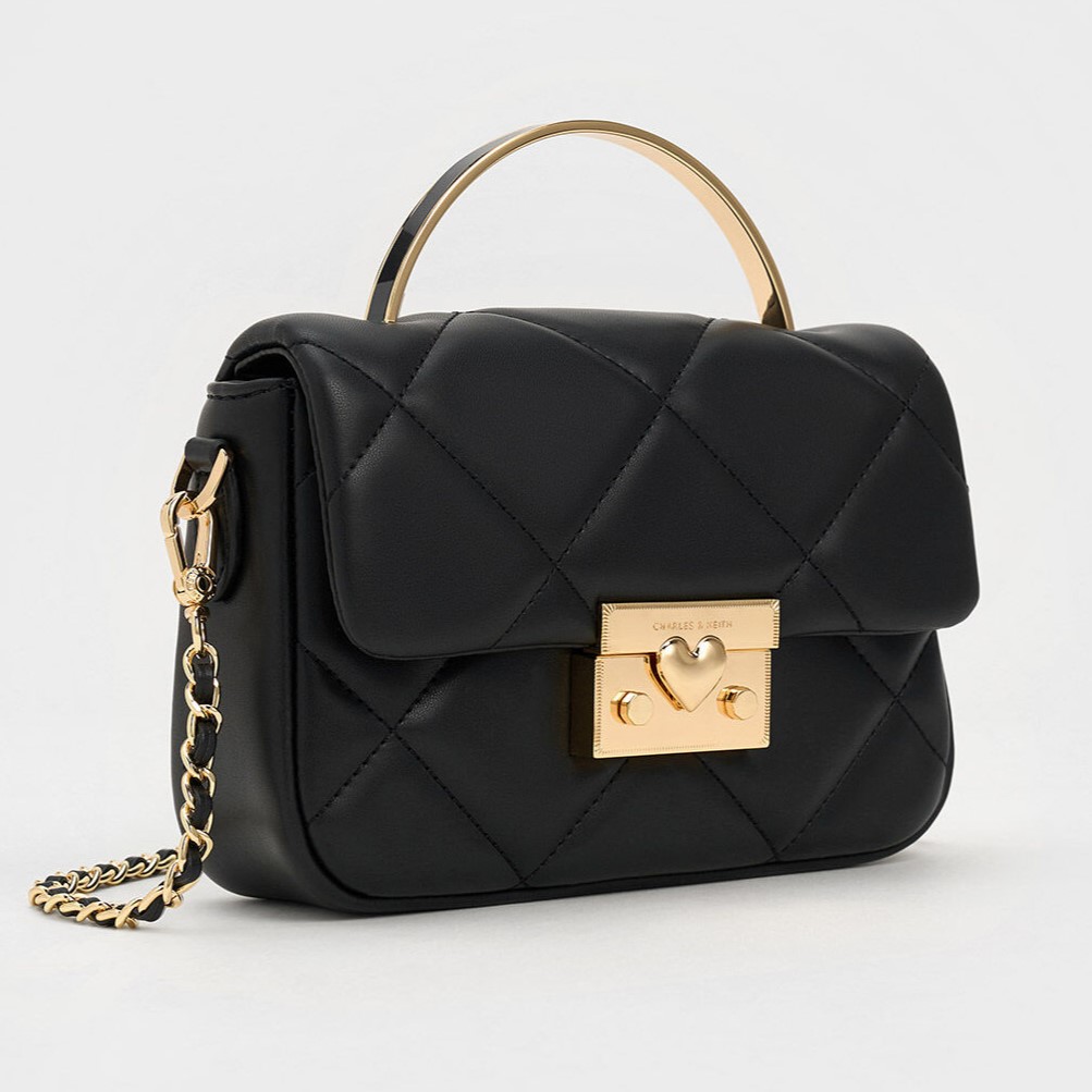 TÚI XÁCH NỮ CHARLES KEITH QUILTED BOXY TOP HANDLE BAG BLACK CK17-50671661 2
