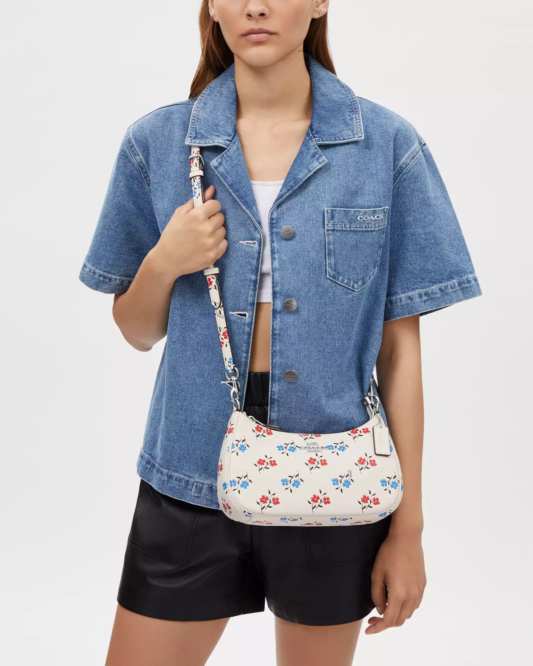 TÚI KẸP NÁCH COACH IN HOA TERI SHOULDER BAG WITH FLORAL PRINT CT830 5