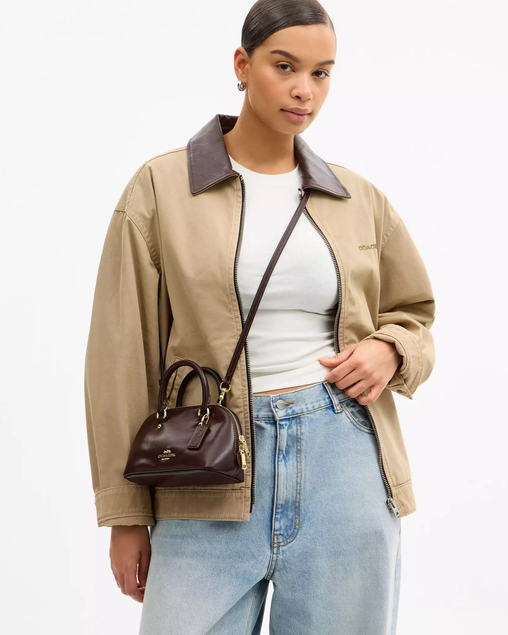 Túi Coach hến Lara Mini Satchel Bag Maple CEA01 9