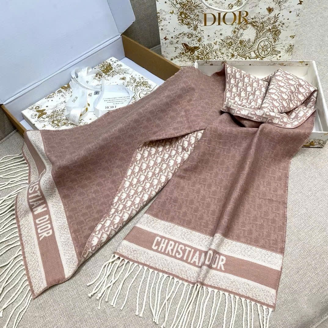 Khăn choàng Dior Oblique Scarf Ecru and Rose des Vents Cashmere 7