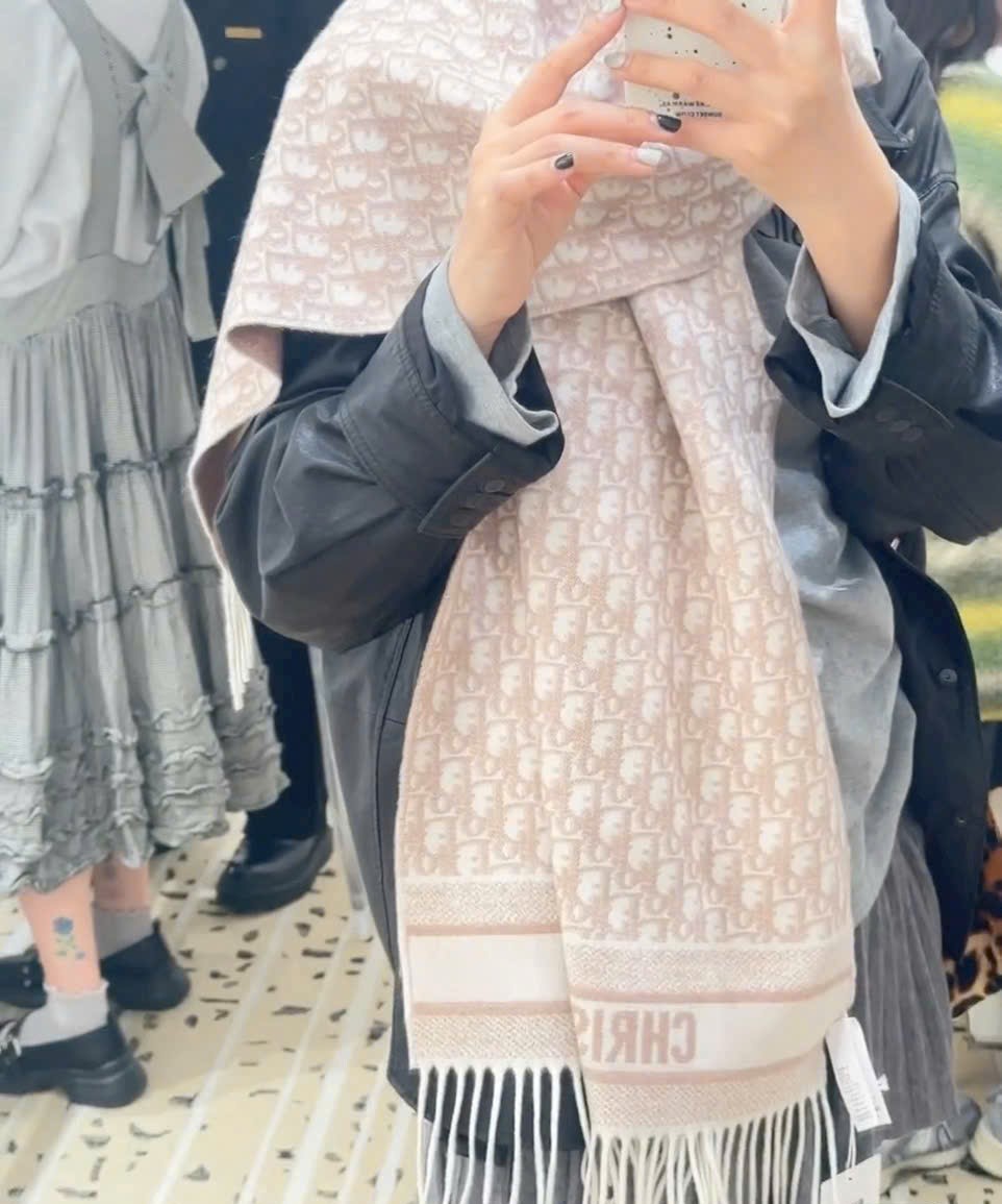 Khăn choàng Dior Oblique Scarf Ecru and Rose des Vents Cashmere 9
