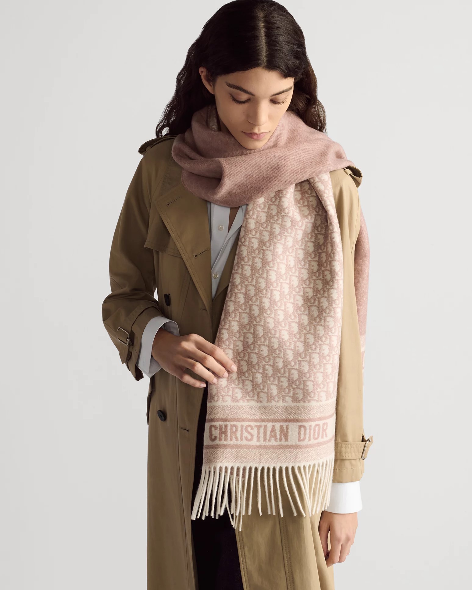 Khăn choàng Dior Oblique Scarf Ecru and Rose des Vents Cashmere 11