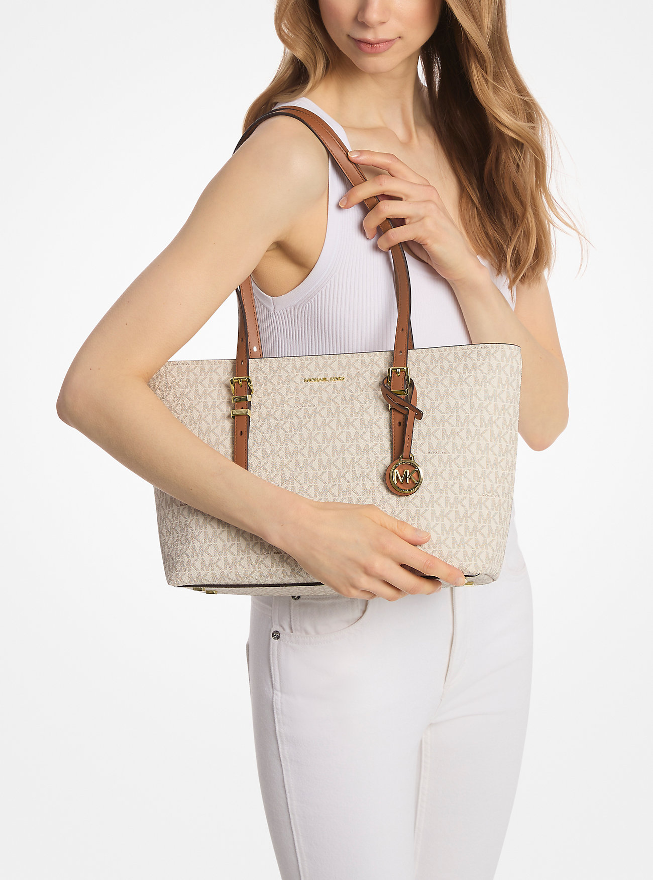 Túi Michael Kors Quinn Medium Signature Logo and Leather Tote Bag Vanilla 3