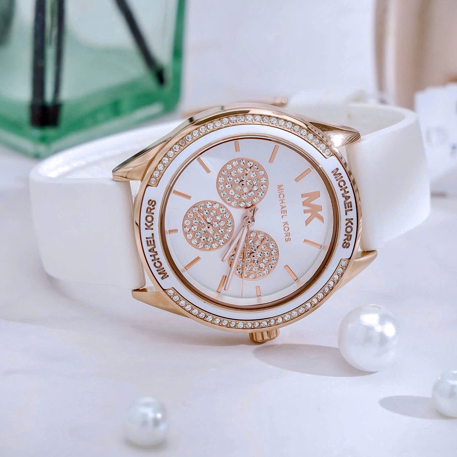 Đồng hồ nữ Michael Kors Oversized Rose Gold-tone Sports Watch With Silicone Strap MK6945 10
