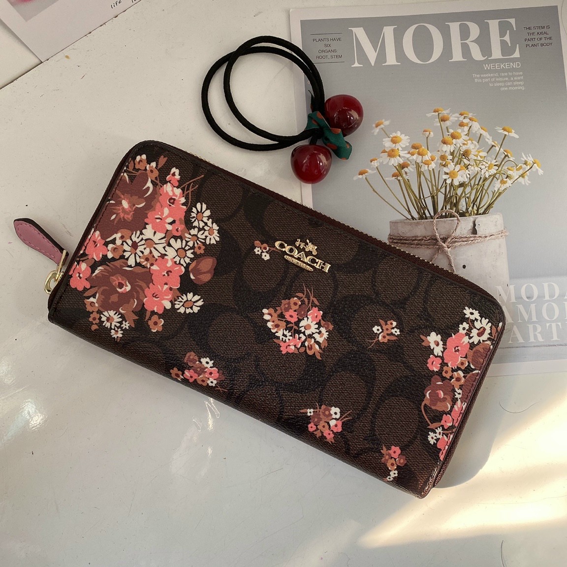 VÍ NỮ DÀI IN HOA COACH ACCORDION ZIP WALLET IN SIGNATURE CANVAS WITH MEDLEY BOUQUET PRINT 6