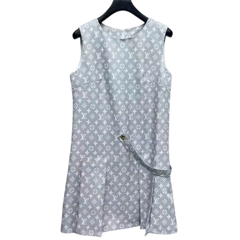 Áo đầm nữ Louis Vuitton xanh nhạt logo dệt nổi 5