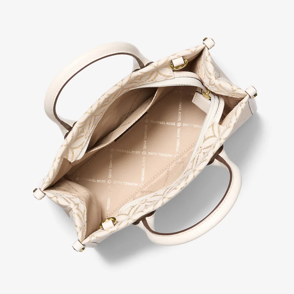 Túi Michael Kors Mirella Small Metallic Logo Jacquard Crossbody Bag in Light Cream Multi 35F4G7ZC5J 3