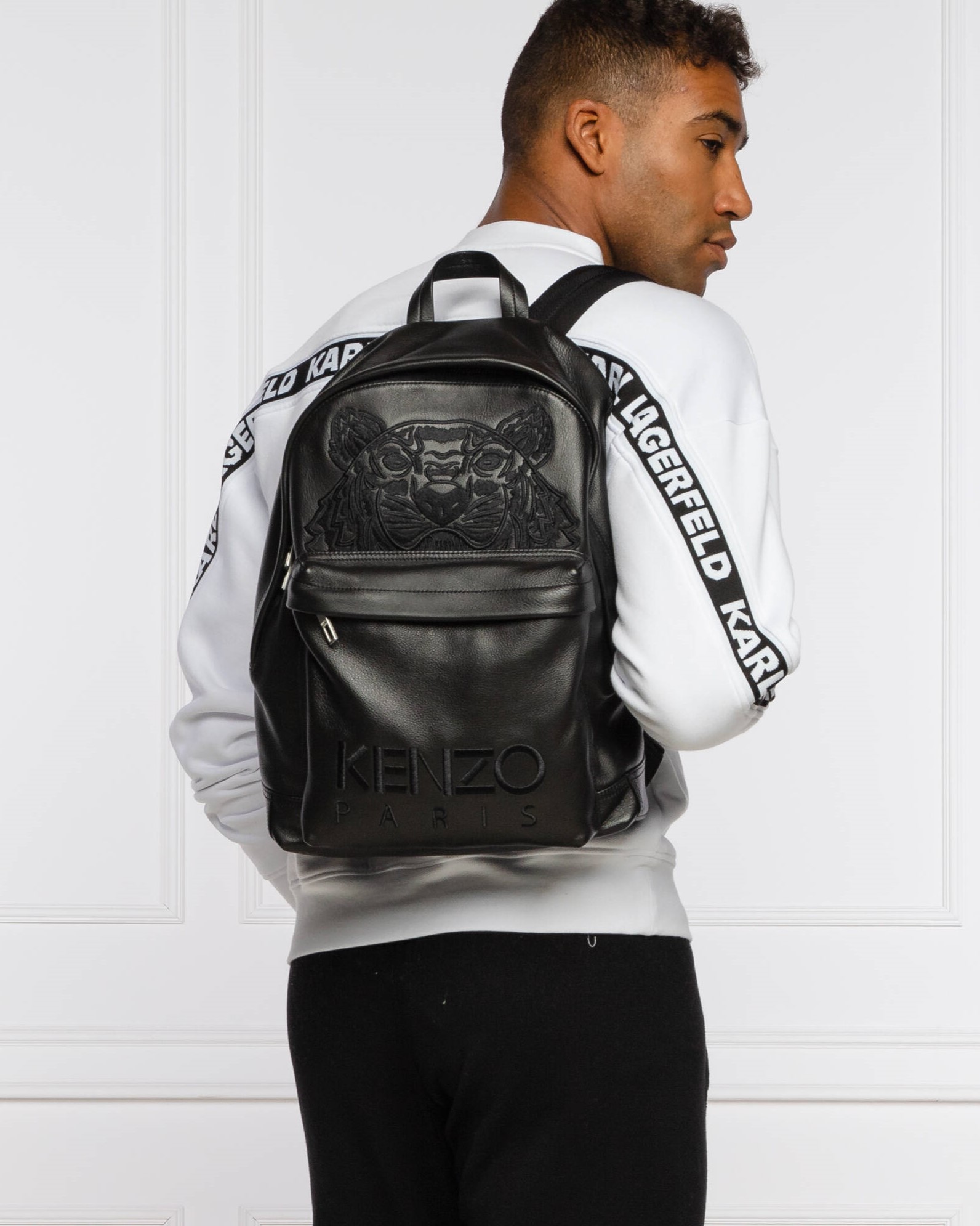 Balo Kenzo Small Leather Rucksack Black Backpack 15