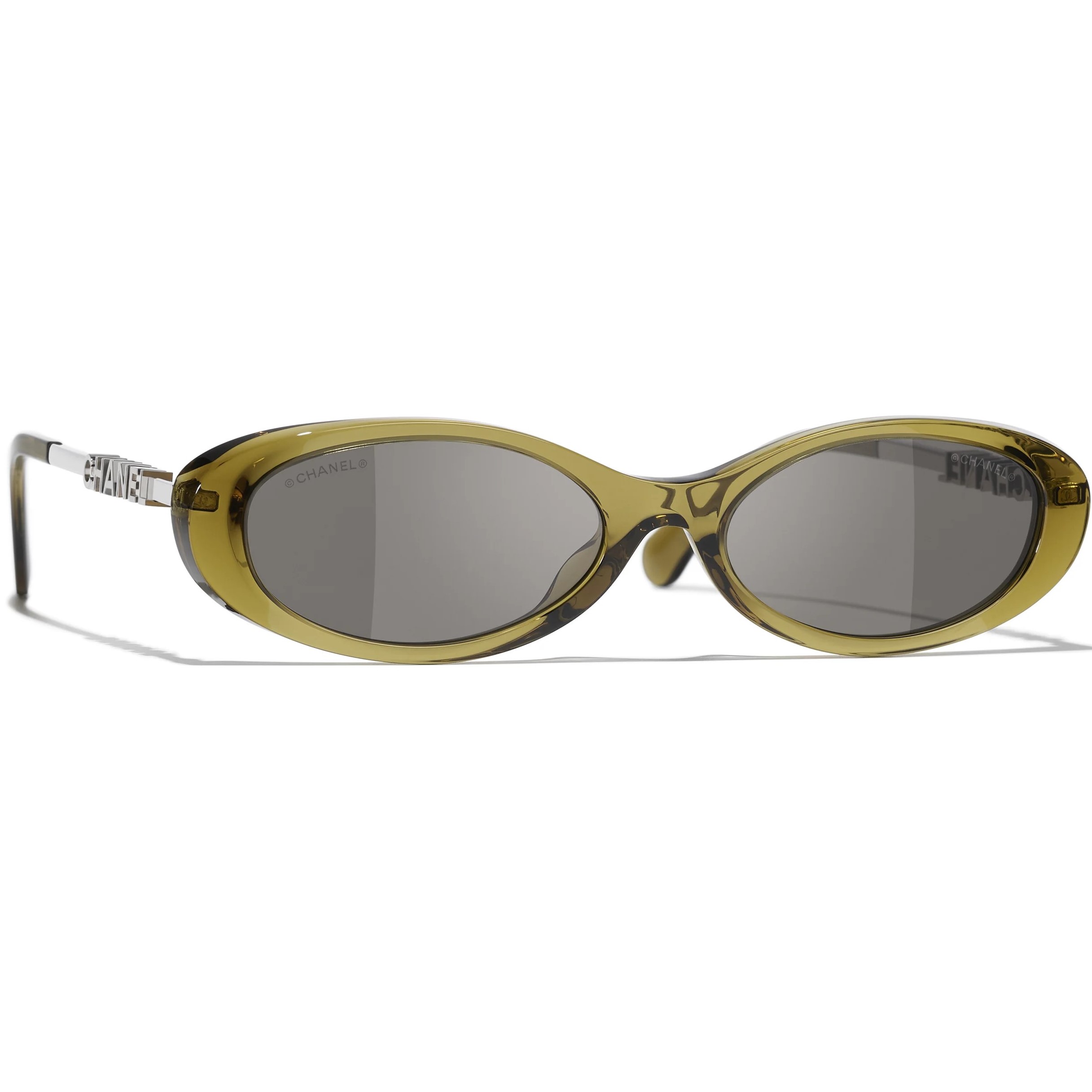 Mắt kính Chanel Oval Sunglasses Olive Frame Dark Brown Lenses 5565 2