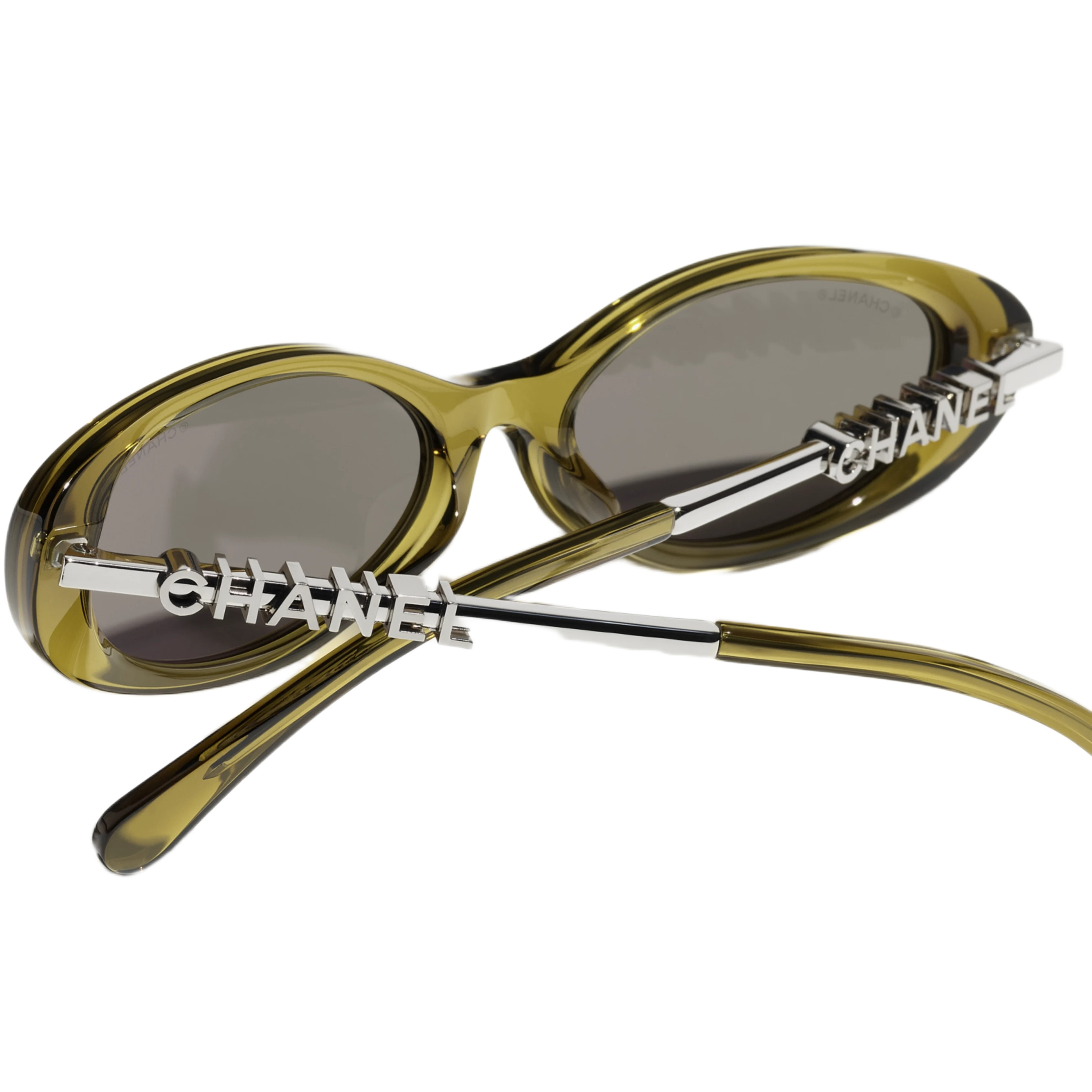 Mắt kính Chanel Oval Sunglasses Olive Frame Dark Brown Lenses 5565 3