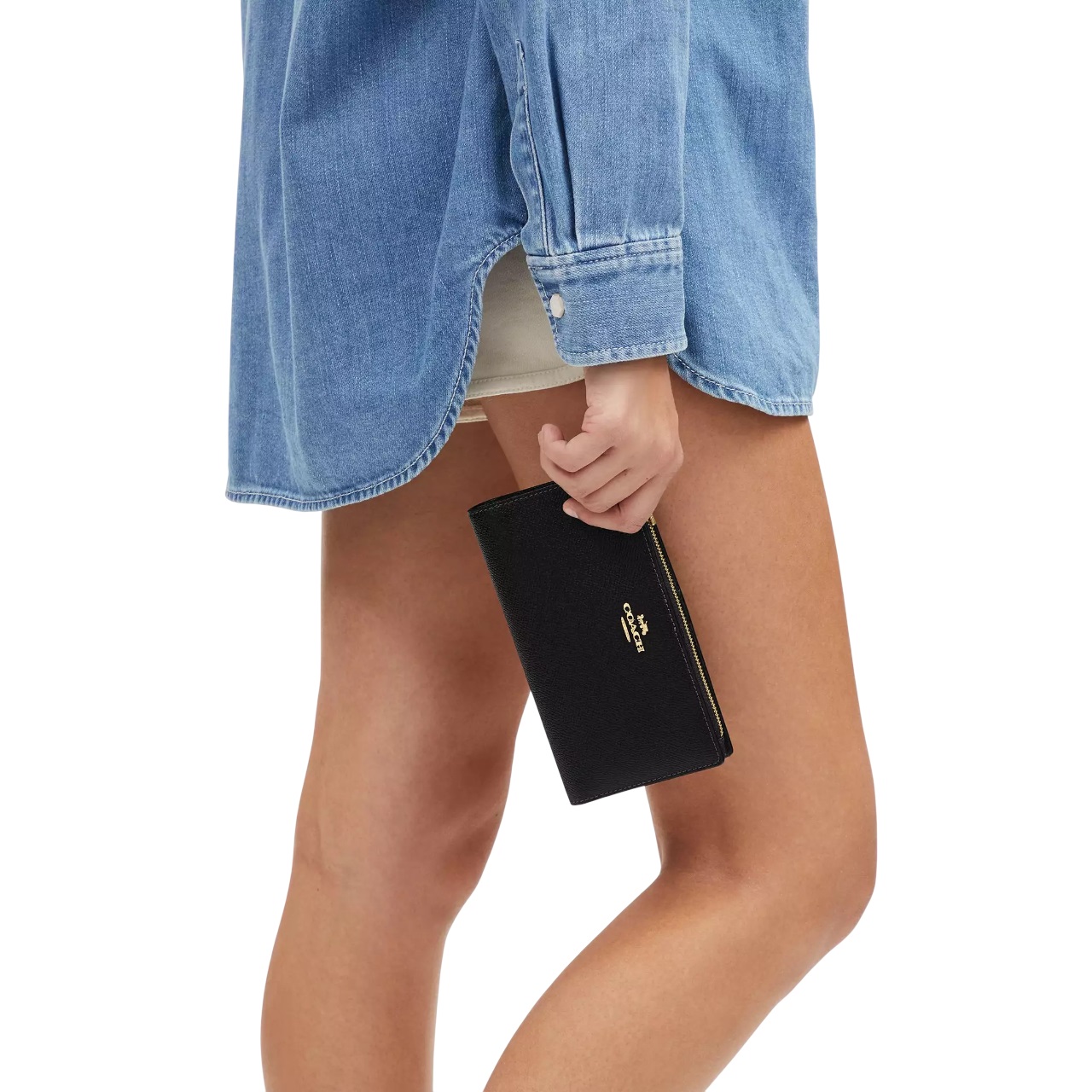 Ví Coach dài Slim Zip Wallet Crossgrain Leather Black CK444 2