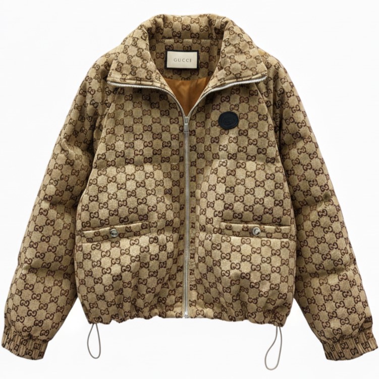 Áo khoác phao nâu họa tiết hãng Gucci 1