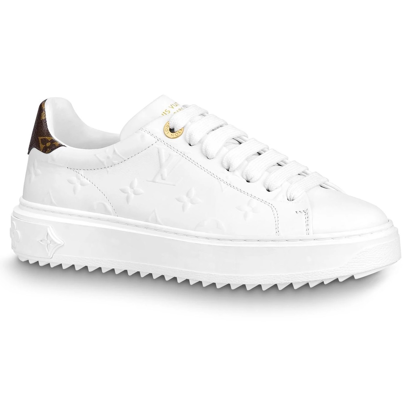 GIÀY LV NỮ LOUIS VUITTON TIME OUT SNEAKER OBSOLETES DO NOT TOUCH WHITE MONOGRAM-DEBOSSED CALF LEATHER 3