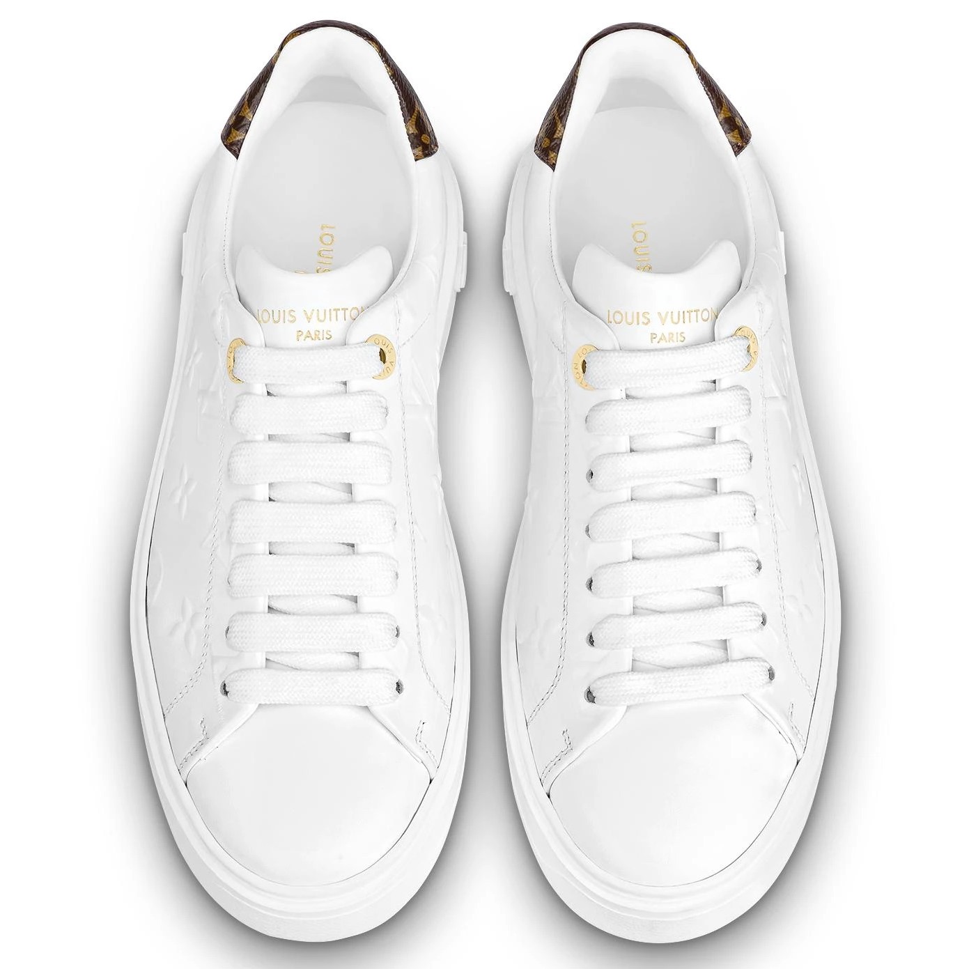 GIÀY LV NỮ LOUIS VUITTON TIME OUT SNEAKER OBSOLETES DO NOT TOUCH WHITE MONOGRAM-DEBOSSED CALF LEATHER 7
