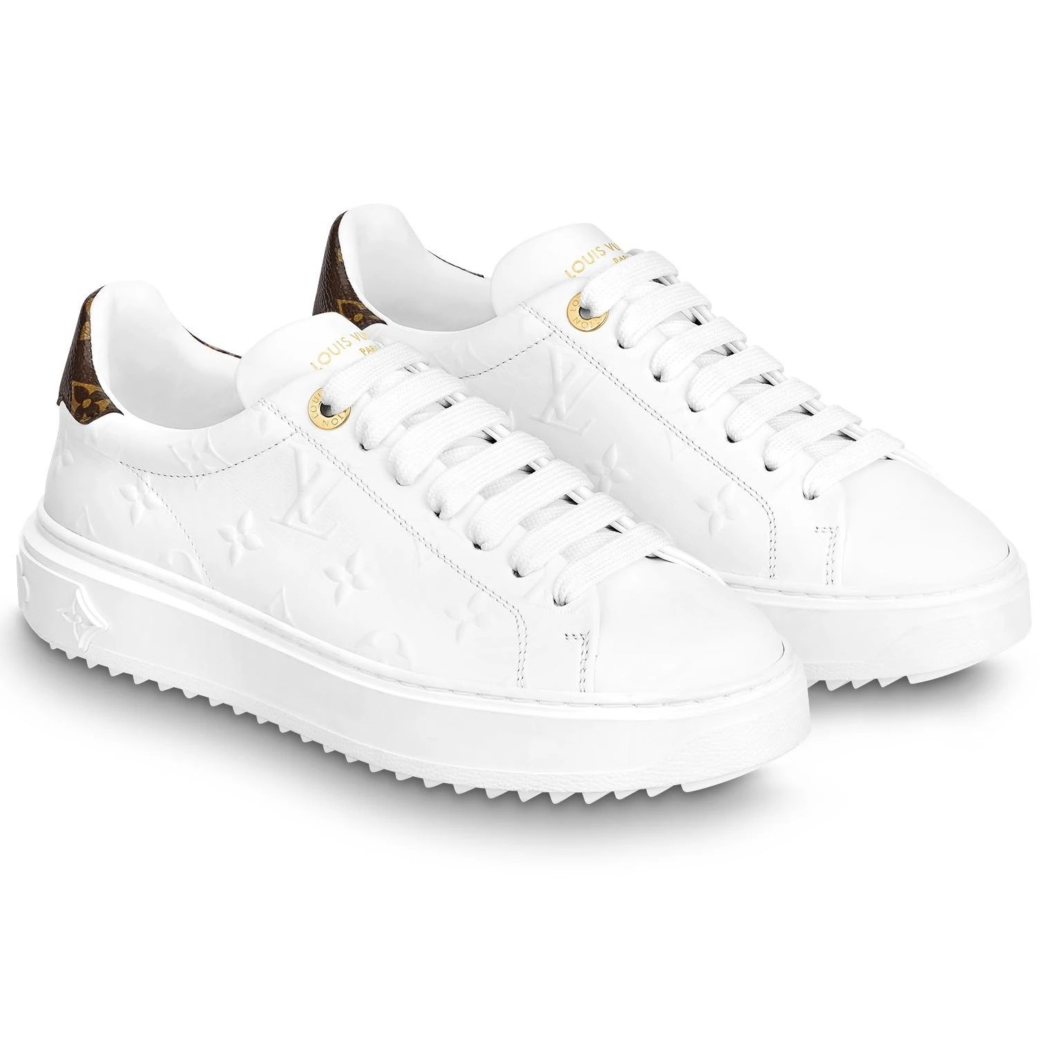 GIÀY LV NỮ LOUIS VUITTON TIME OUT SNEAKER OBSOLETES DO NOT TOUCH WHITE MONOGRAM-DEBOSSED CALF LEATHER 8