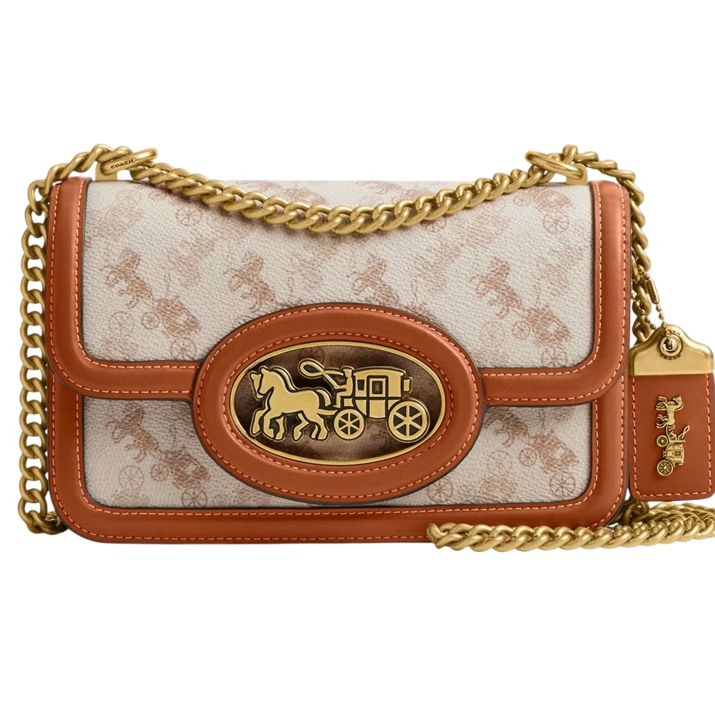 Túi Coach Hero Shoulder Bag With Horse and Carriage Print Chalk Burnished Amber CAS83 3