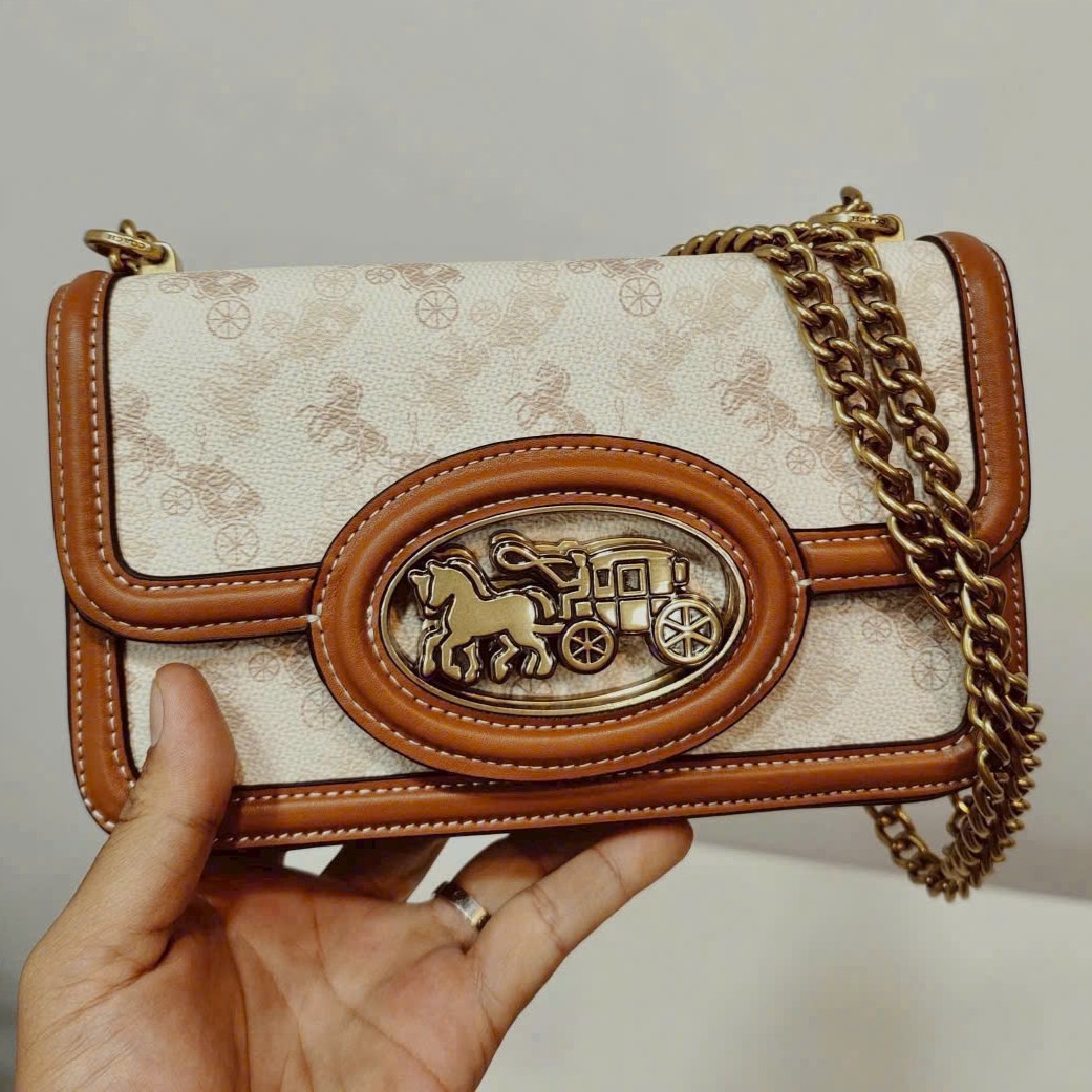 Túi Coach Hero Shoulder Bag With Horse and Carriage Print Chalk Burnished Amber CAS83 4