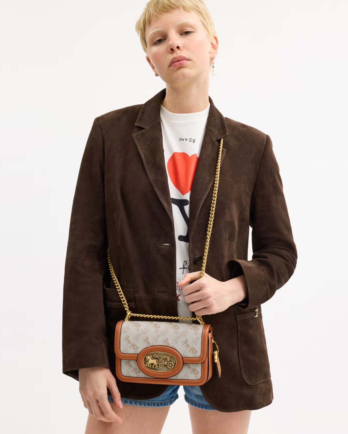 Túi Coach Hero Shoulder Bag With Horse and Carriage Print Chalk Burnished Amber CAS83 7