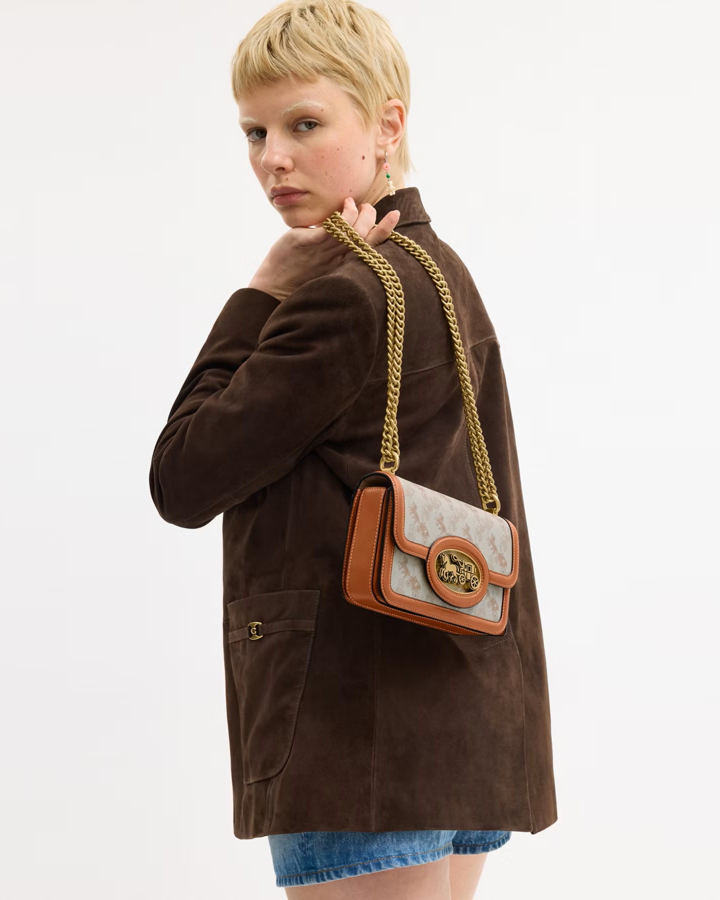 Túi Coach Hero Shoulder Bag With Horse and Carriage Print Chalk Burnished Amber CAS83 8
