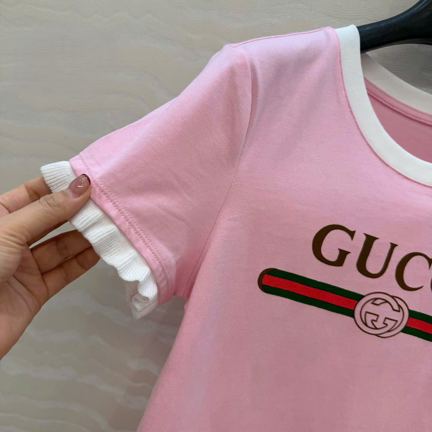 Áo thun Gucci Cotton Jersey T-shirt Gucci Web With Interlocking G Print Light Pink 8