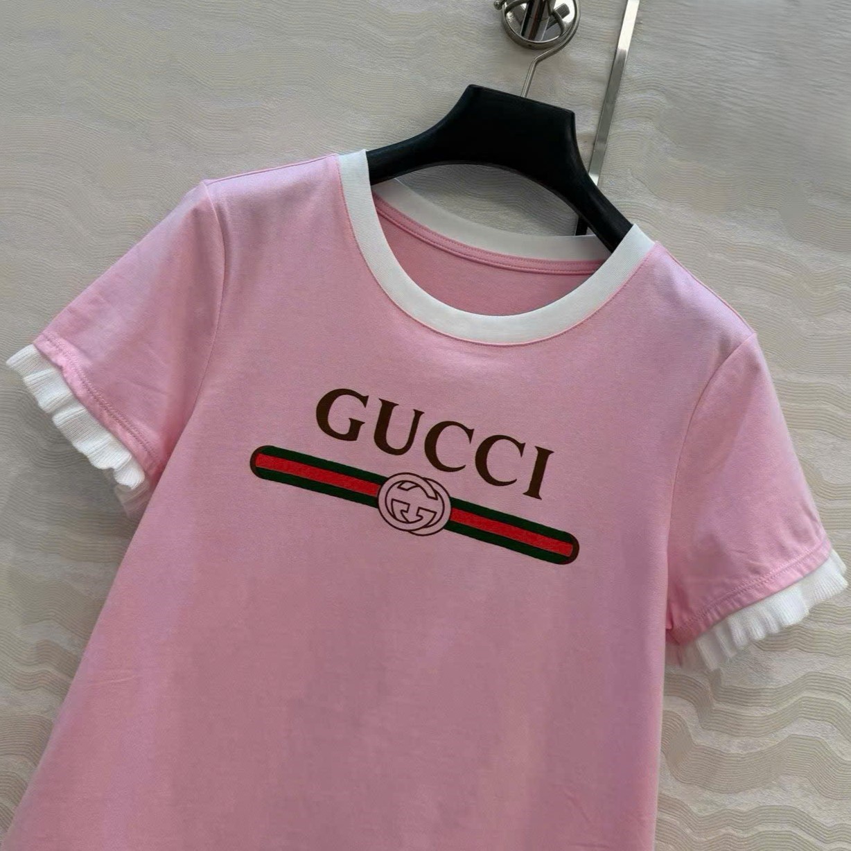 Áo thun Gucci Cotton Jersey T-shirt Gucci Web With Interlocking G Print Light Pink 9
