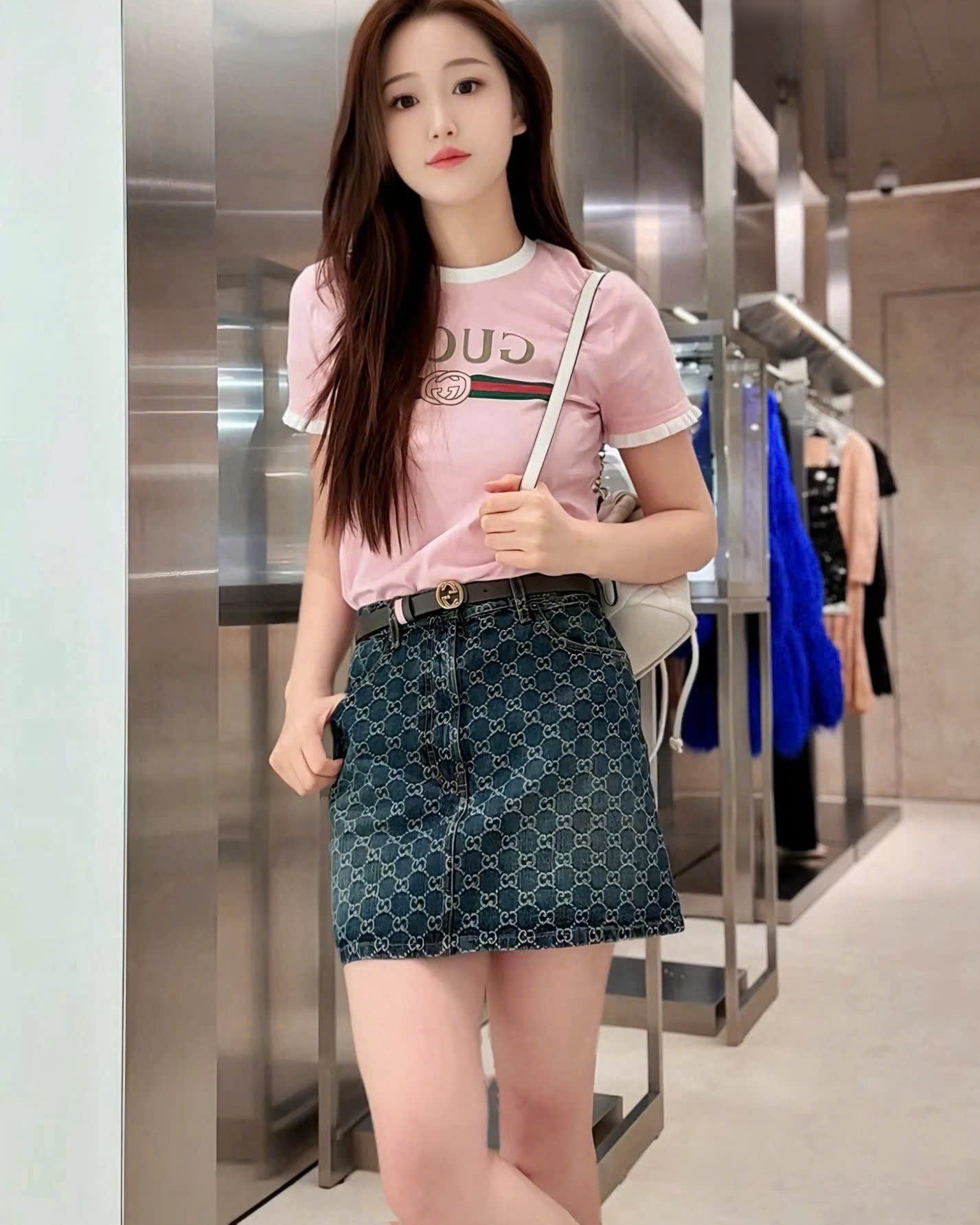 Áo thun Gucci Cotton Jersey T-shirt Gucci Web With Interlocking G Print Light Pink 10