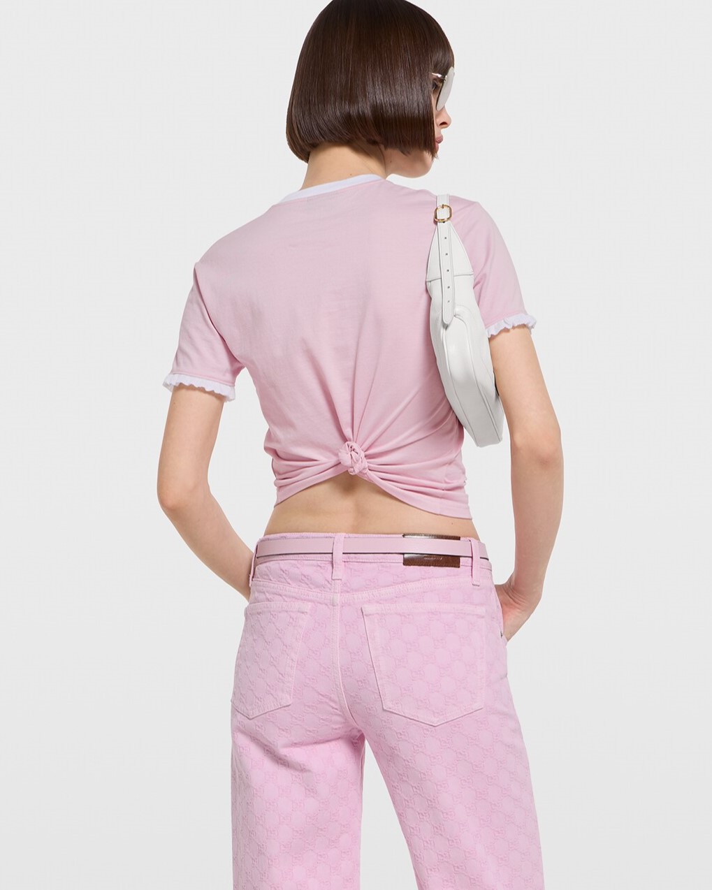 Áo thun Gucci Cotton Jersey T-shirt Gucci Web With Interlocking G Print Light Pink 12