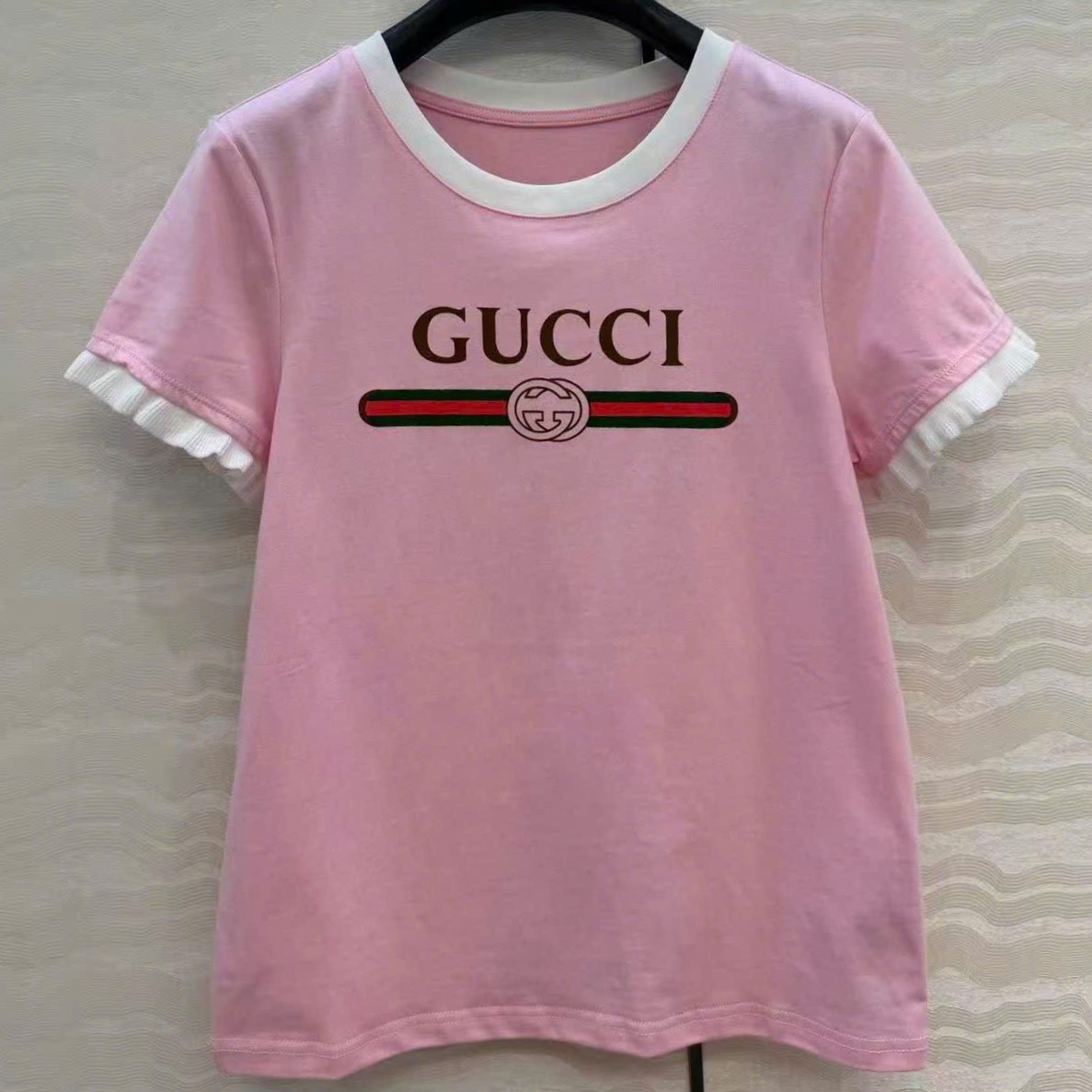 Áo thun Gucci Cotton Jersey T-shirt Gucci Web With Interlocking G Print Light Pink 13