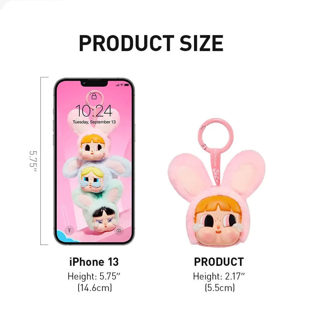 Móc Khóa Pop Mart Crybaby x Powerpuff Girls Series Vinyl Face Bag Charm Bunny Blossom Màu Hồng 2
