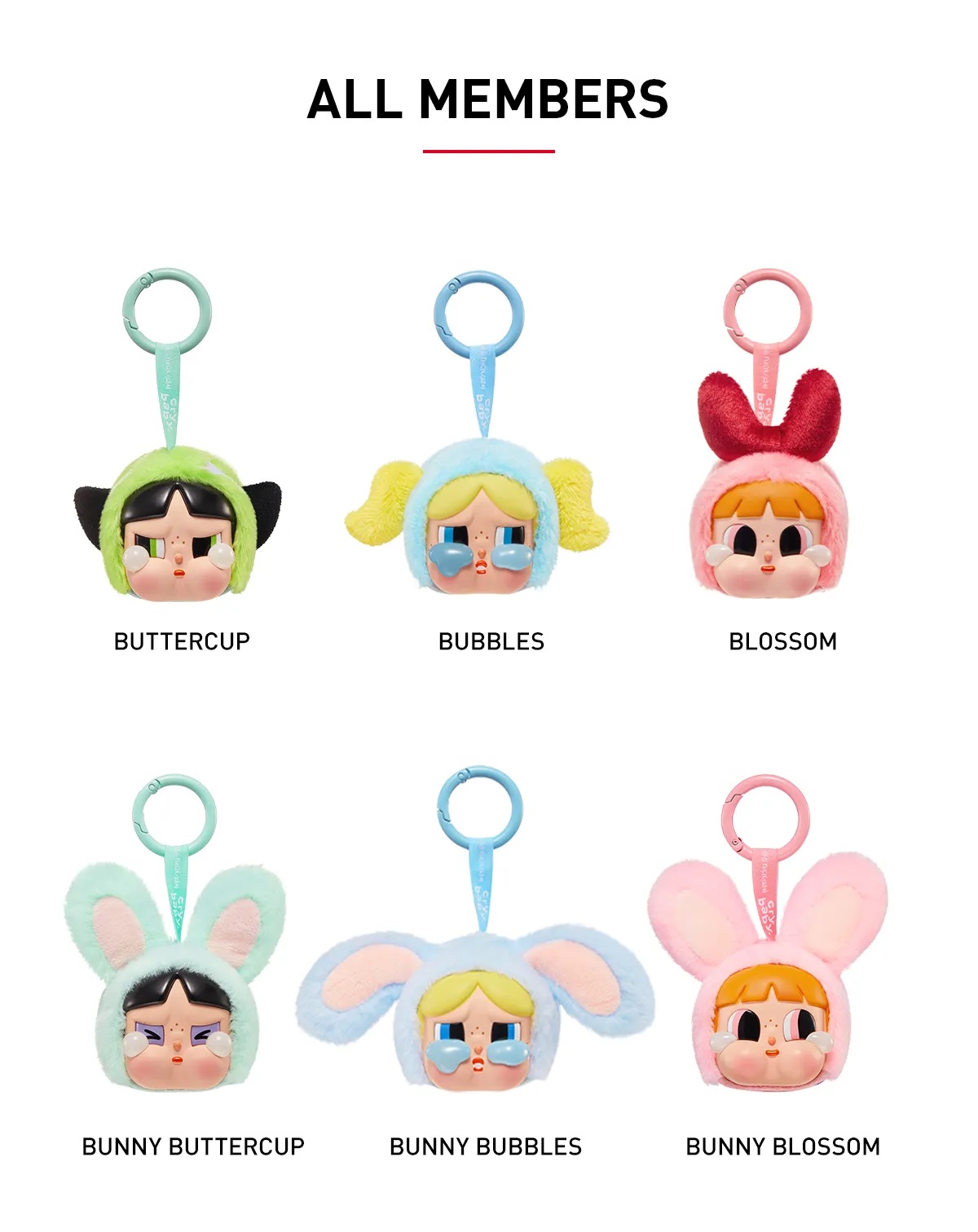 Móc Khóa Pop Mart Crybaby x Powerpuff Girls Series Vinyl Face Bag Charm Bunny Blossom Màu Hồng 5