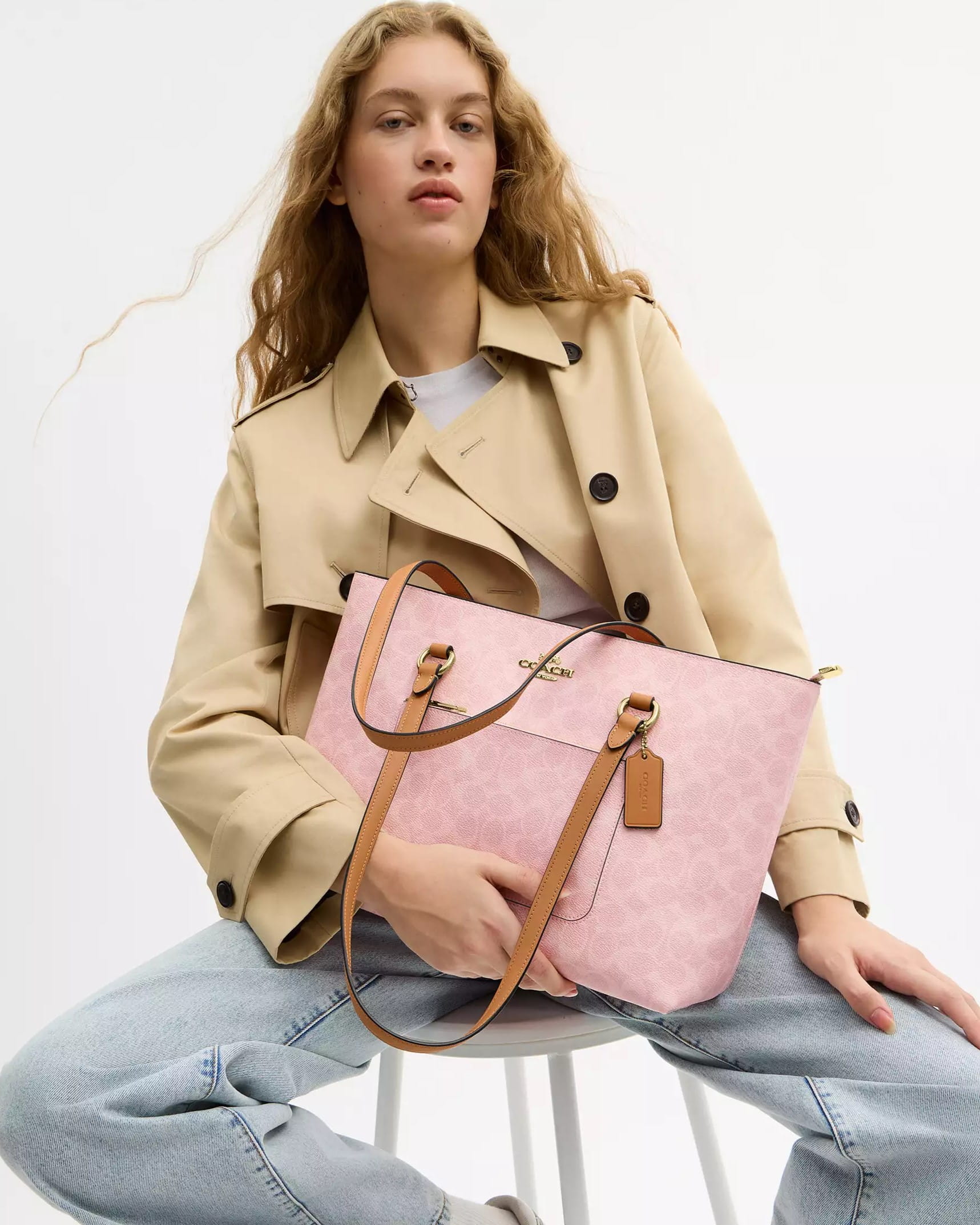 Túi Coach Station Tote Bag In Signature Canvas Powder Pink CEA21 8